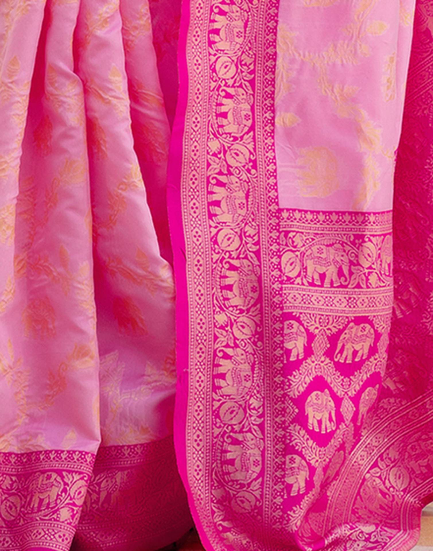 Pink Silk Woven Banarasi Saree