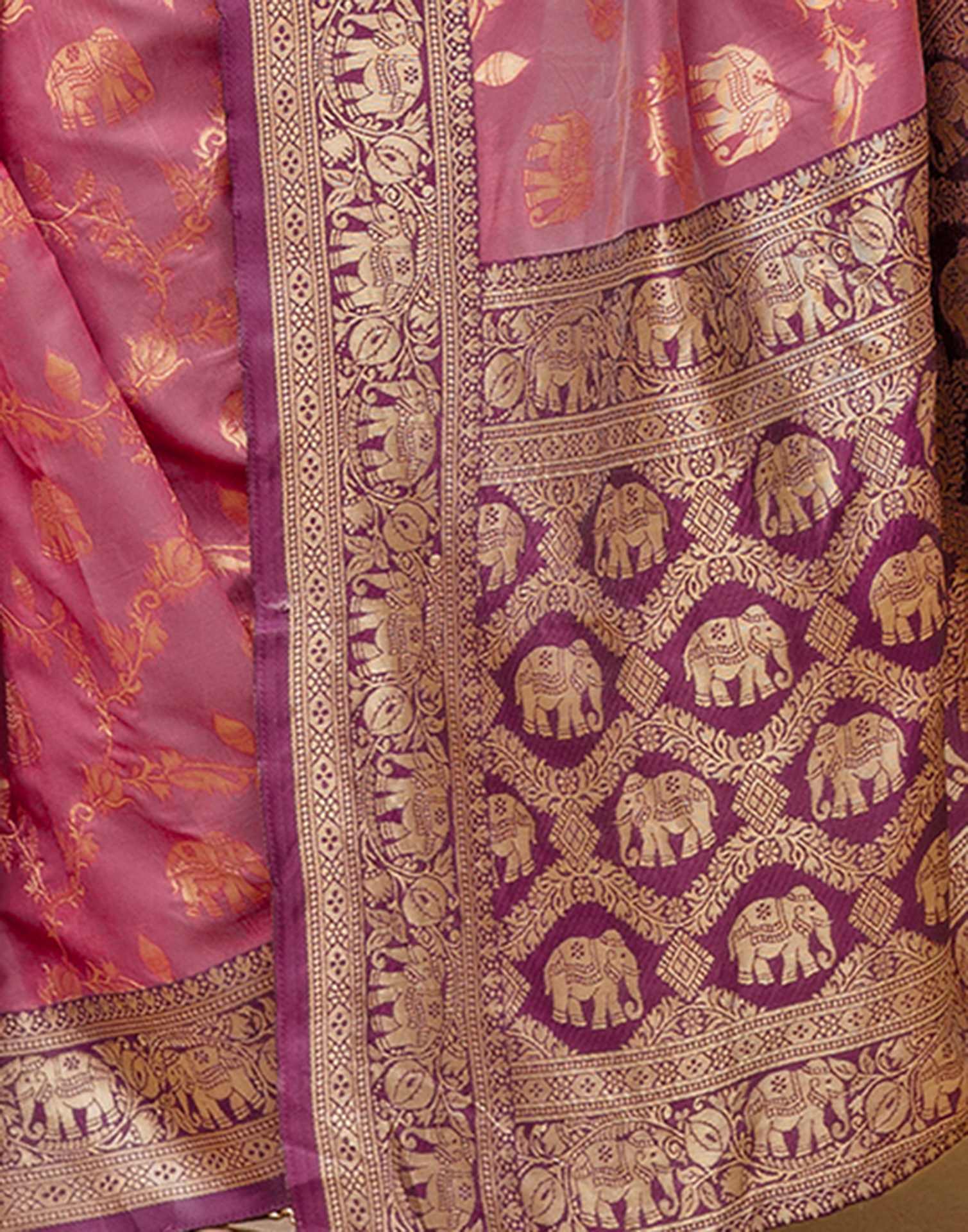 Dusty Rose Pink Silk Woven Banarasi Saree