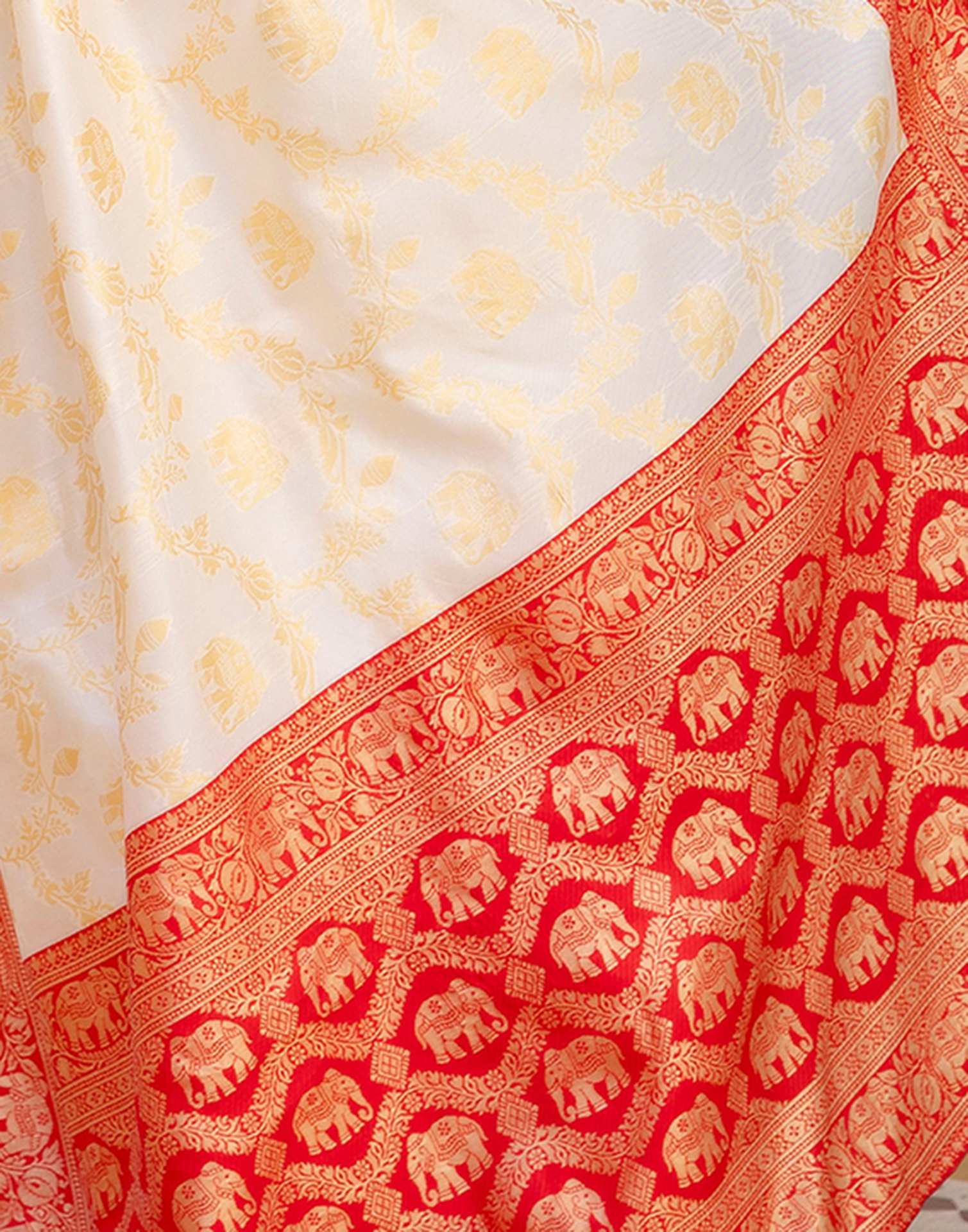Off White Silk Woven Banarasi Saree