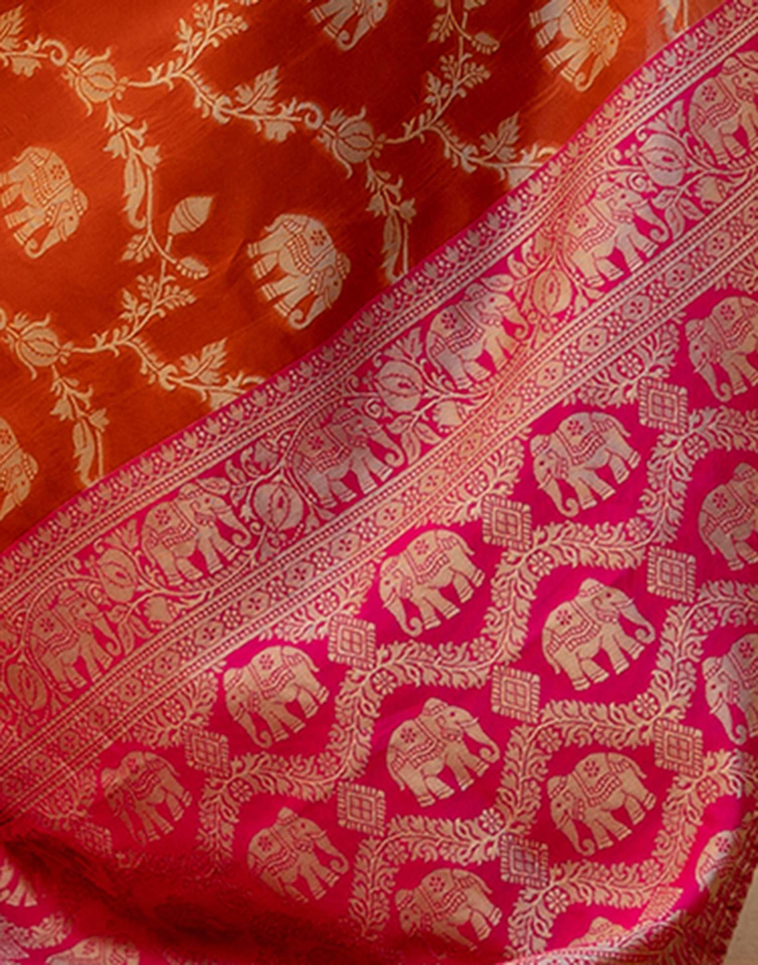 Orange Silk Woven Banarasi Saree