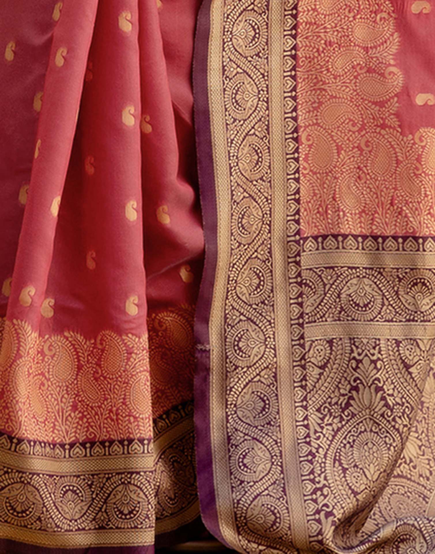 Dusty Rose Pink Silk Woven Banarasi Saree