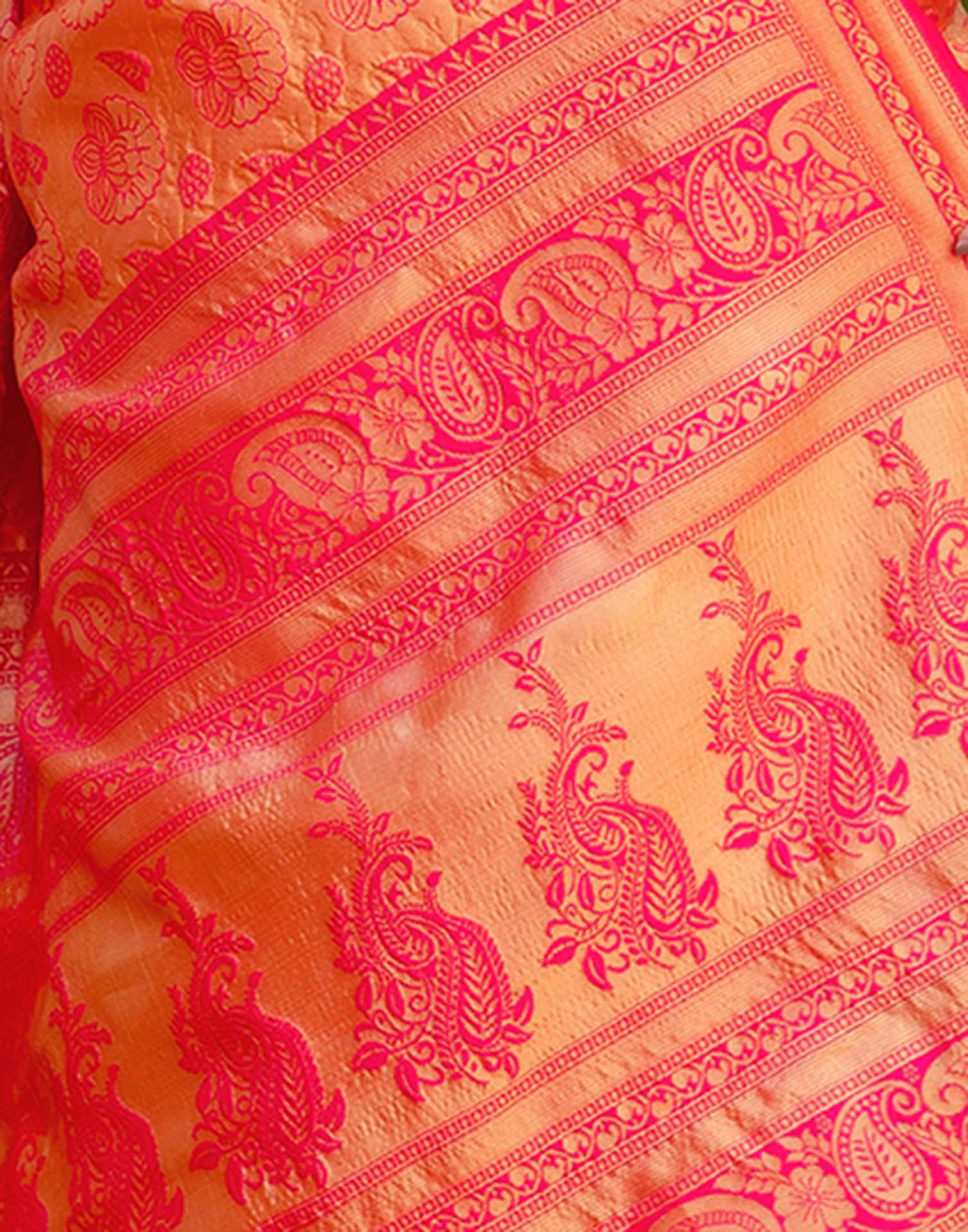 Bright Pink Silk Woven Banarasi Saree