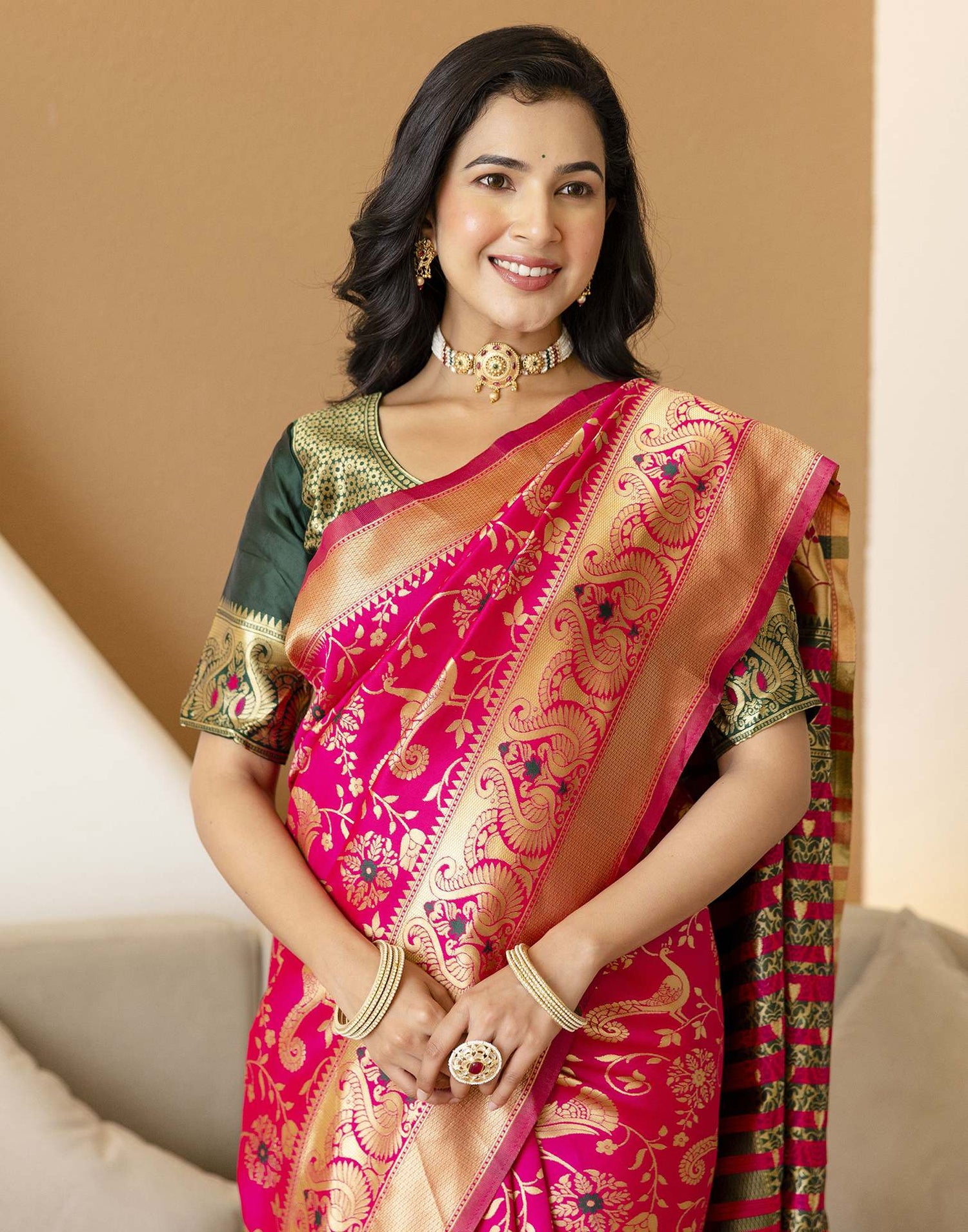 Bright Green Silk Woven Banarasi Saree