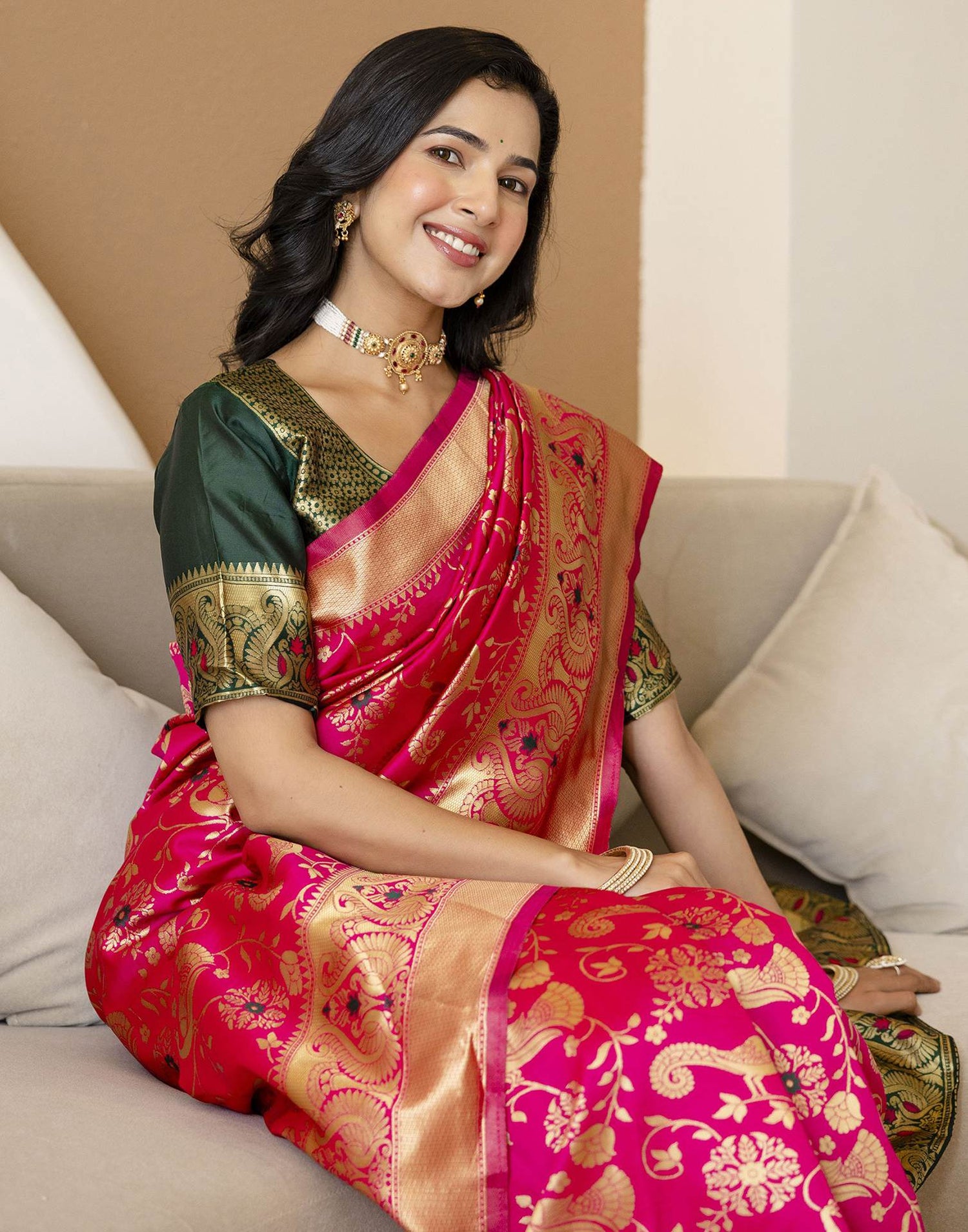 Bright Green Silk Woven Banarasi Saree