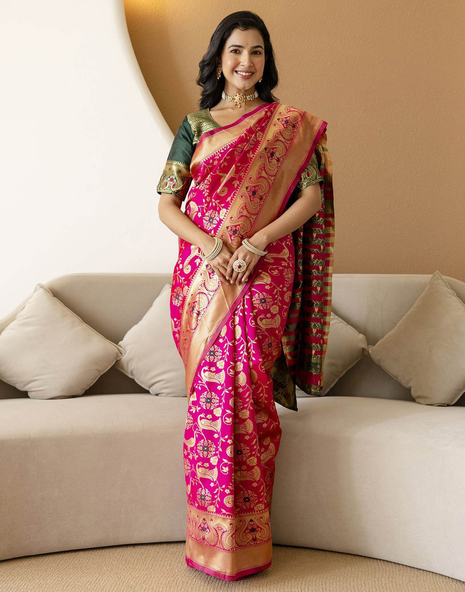 Bright Green Silk Woven Banarasi Saree