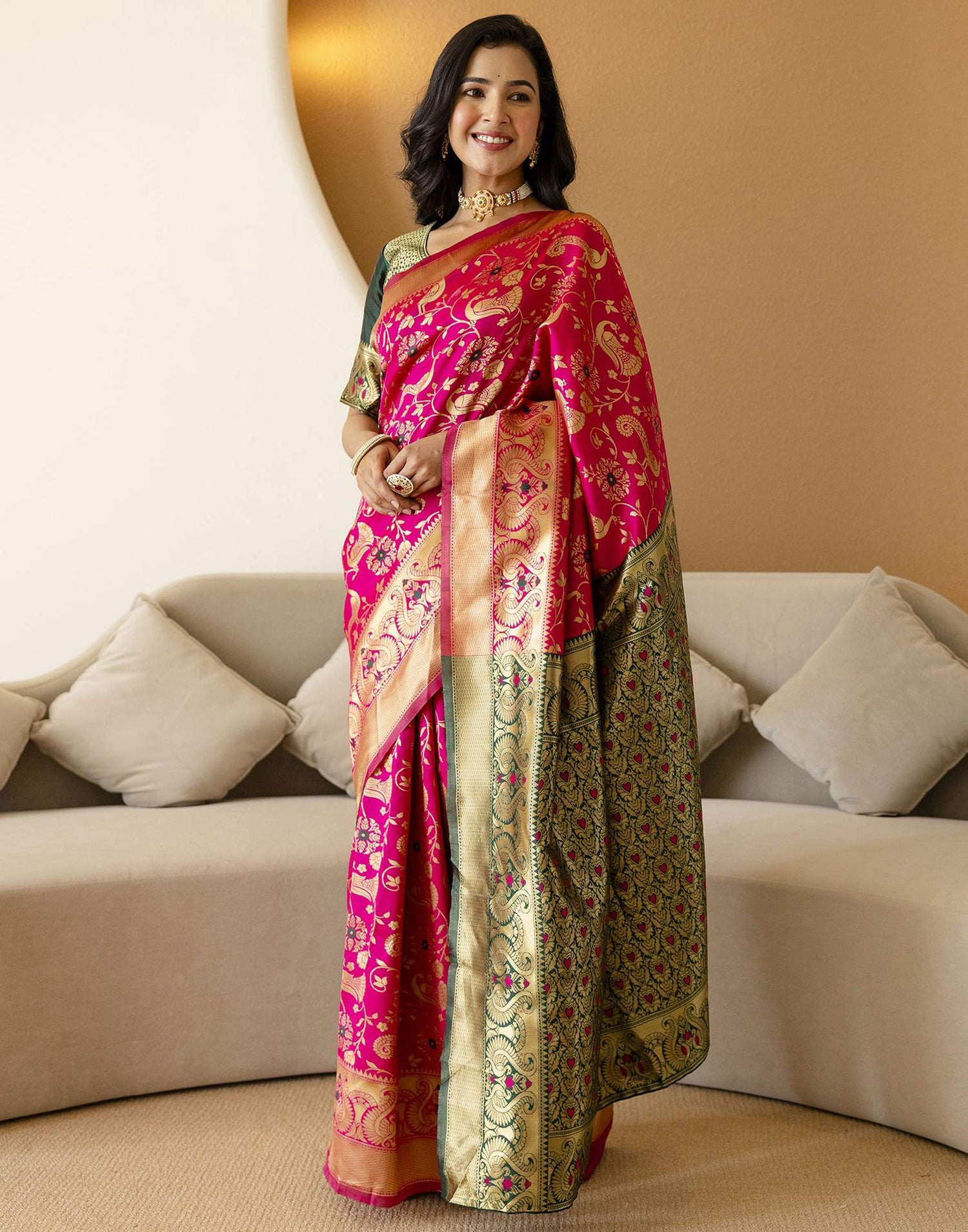 Bright Green Silk Woven Banarasi Saree