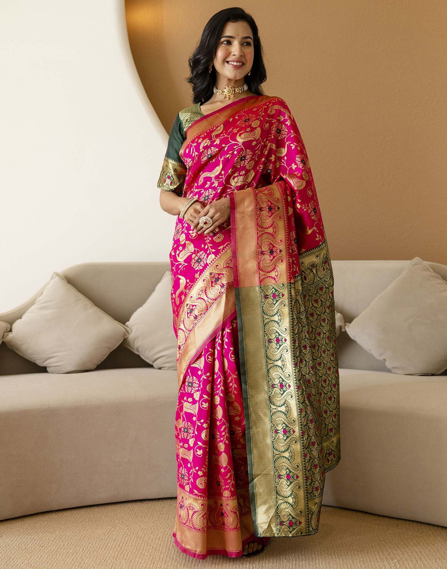 Bright Green Silk Woven Banarasi Saree