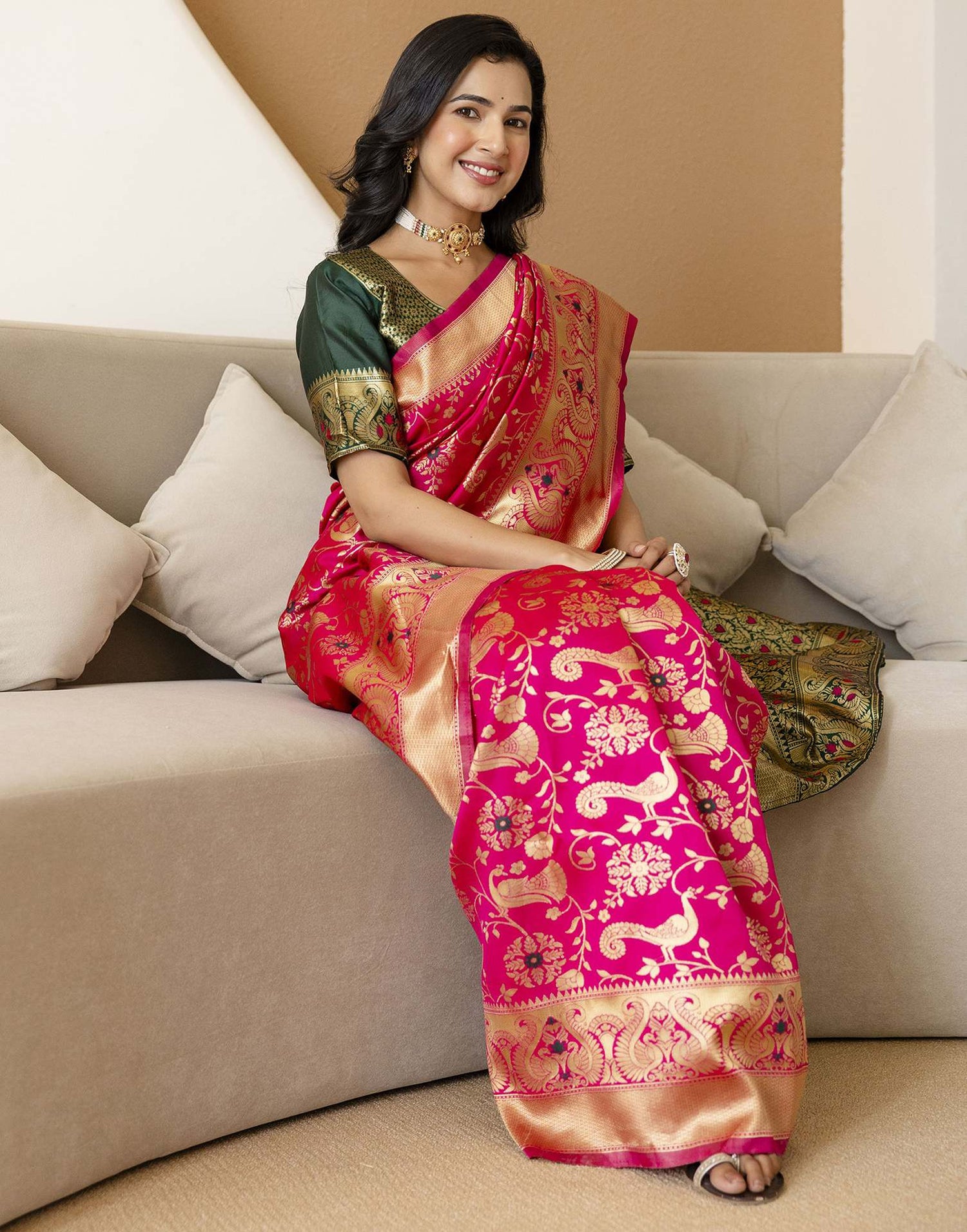 Bright Green Silk Woven Banarasi Saree