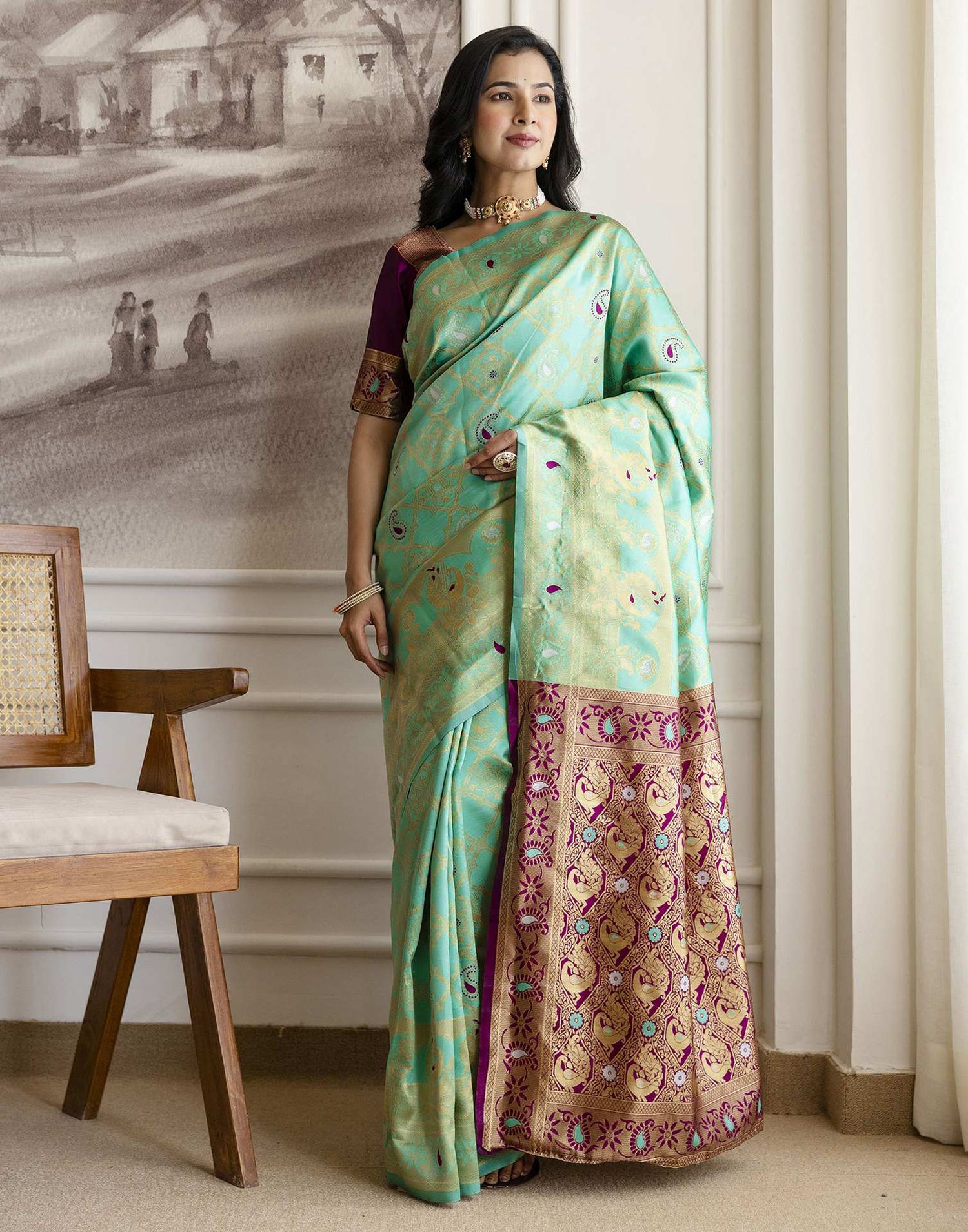 Pista Green Silk Woven Banarasi Saree