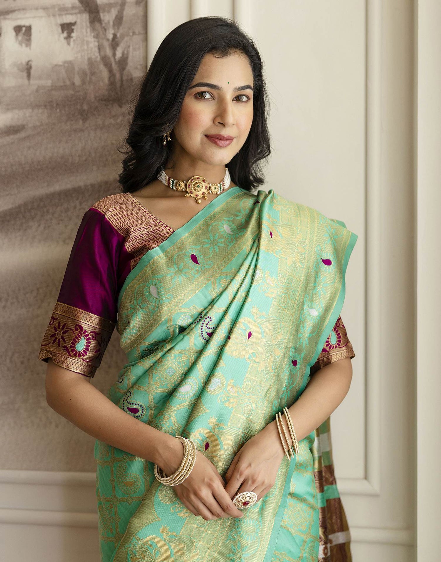 Pista Green Silk Woven Banarasi Saree