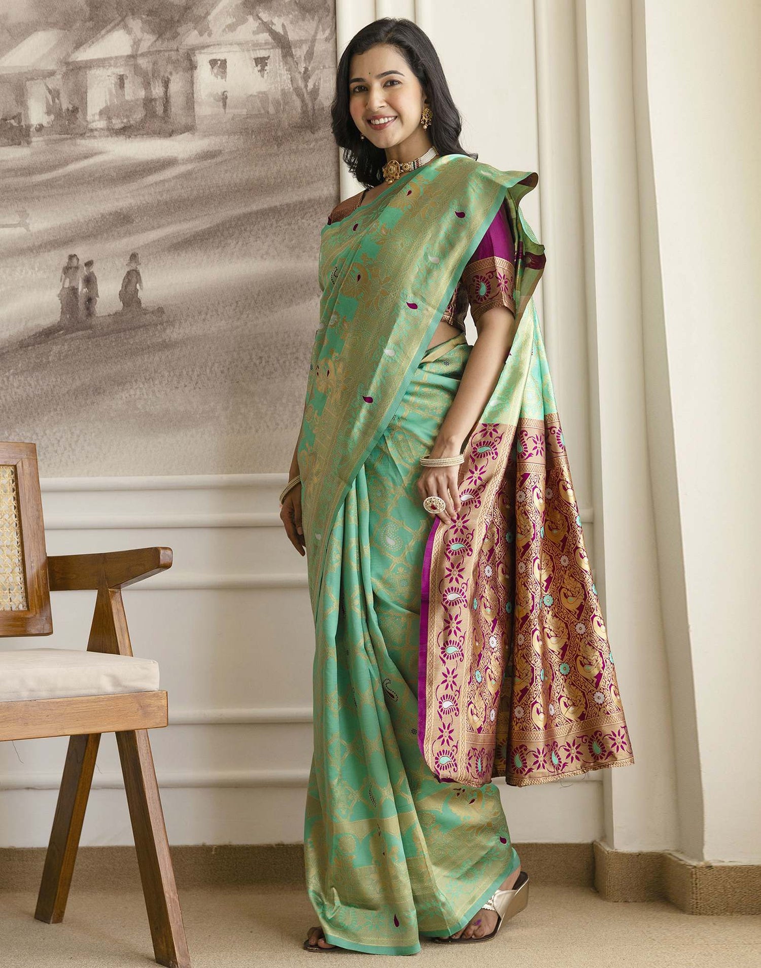 Pista Green Silk Woven Banarasi Saree