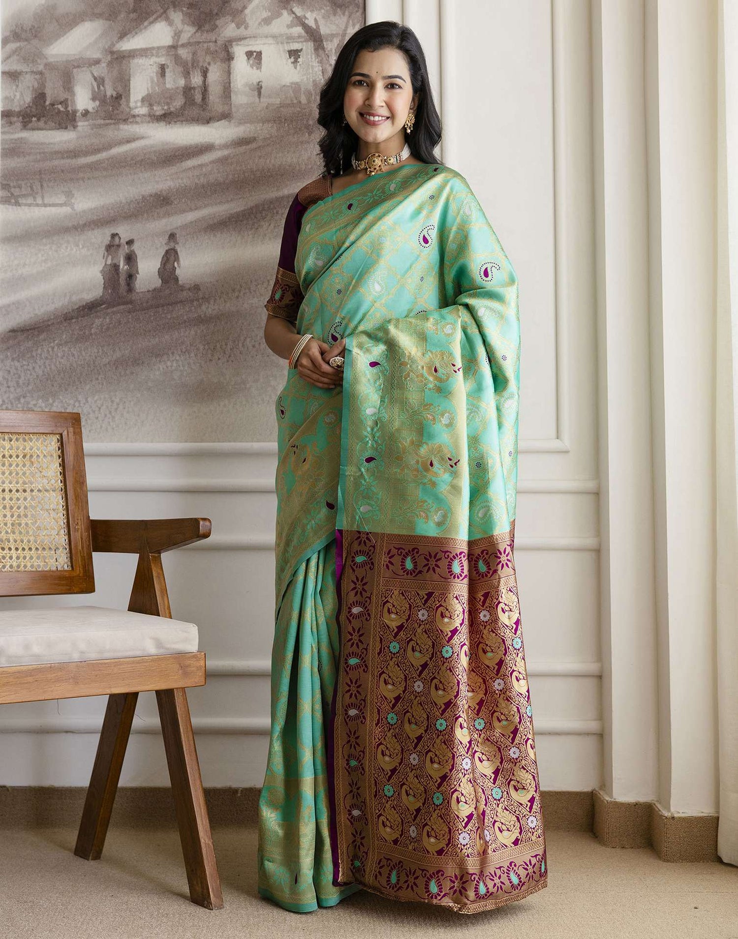 Pista Green Silk Woven Banarasi Saree