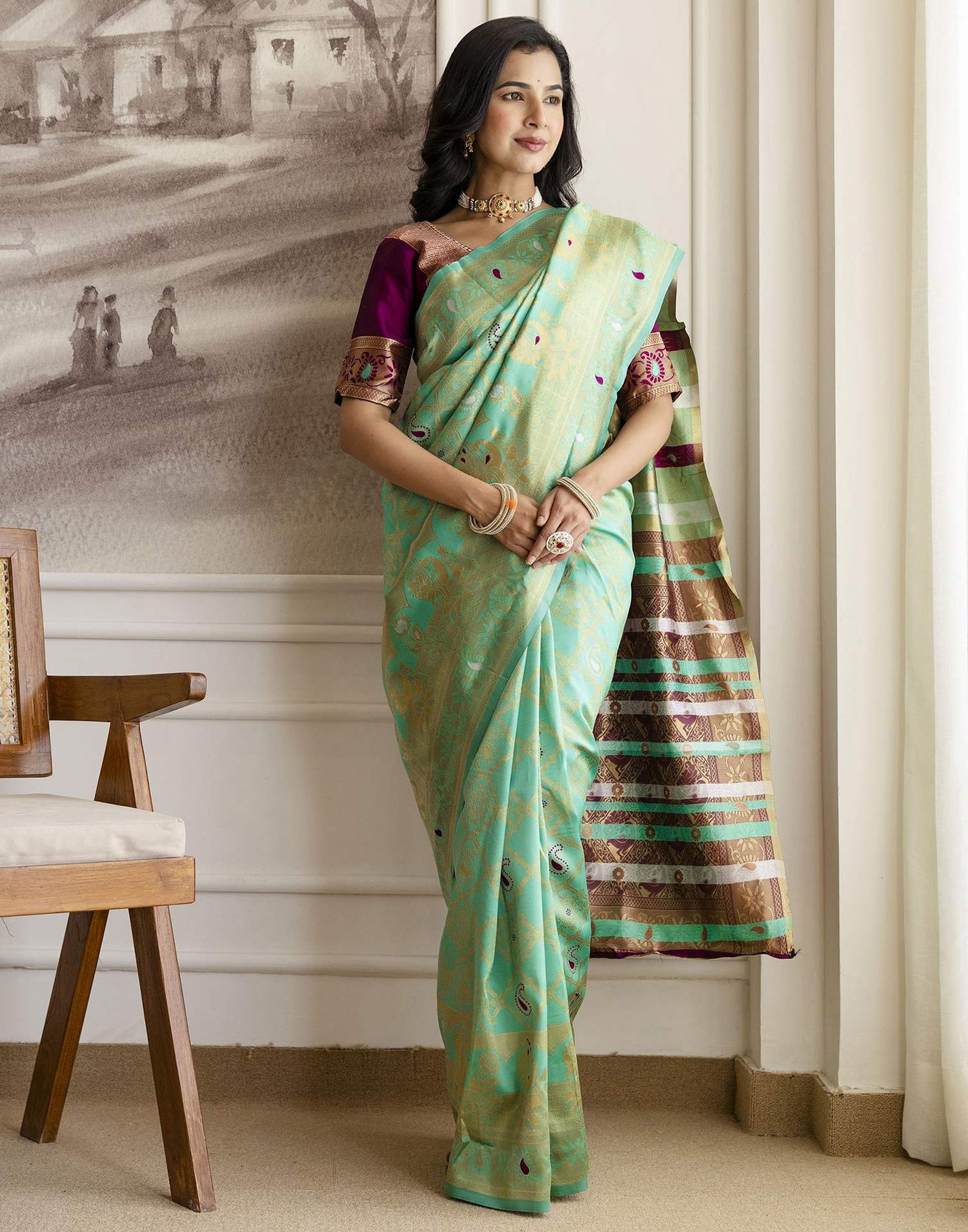 Pista Green Silk Woven Banarasi Saree