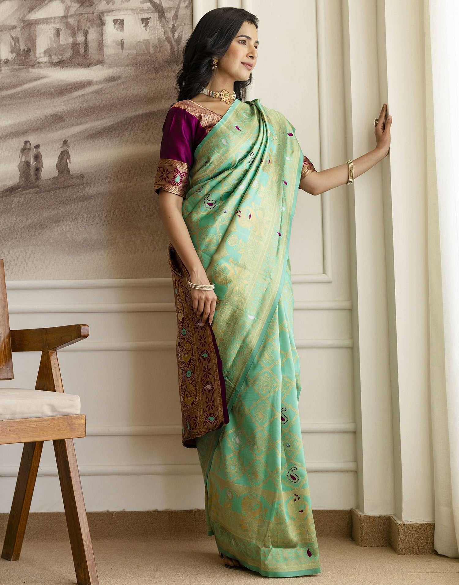 Pista Green Silk Woven Banarasi Saree
