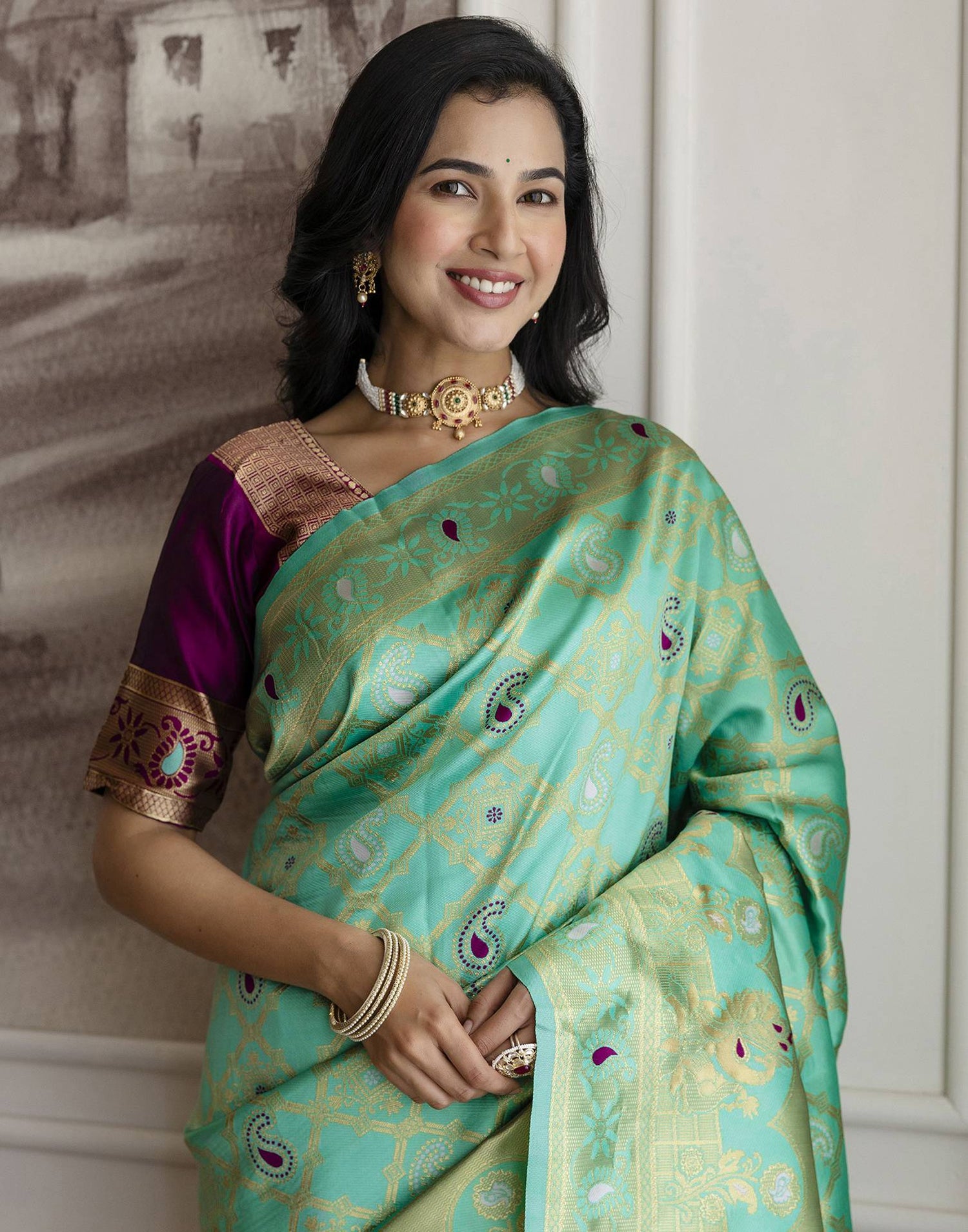 Pista Green Silk Woven Banarasi Saree