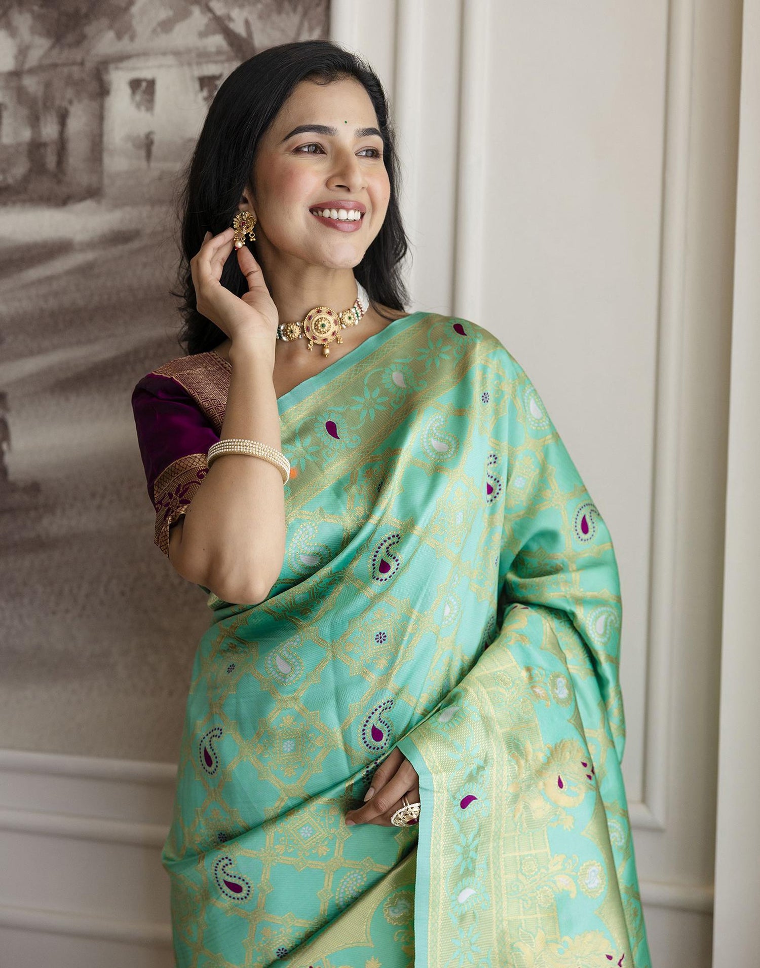 Pista Green Silk Woven Banarasi Saree