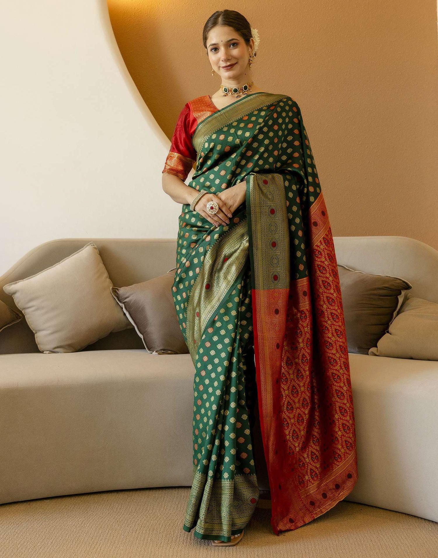 Dark Green Silk Woven Banarasi Saree