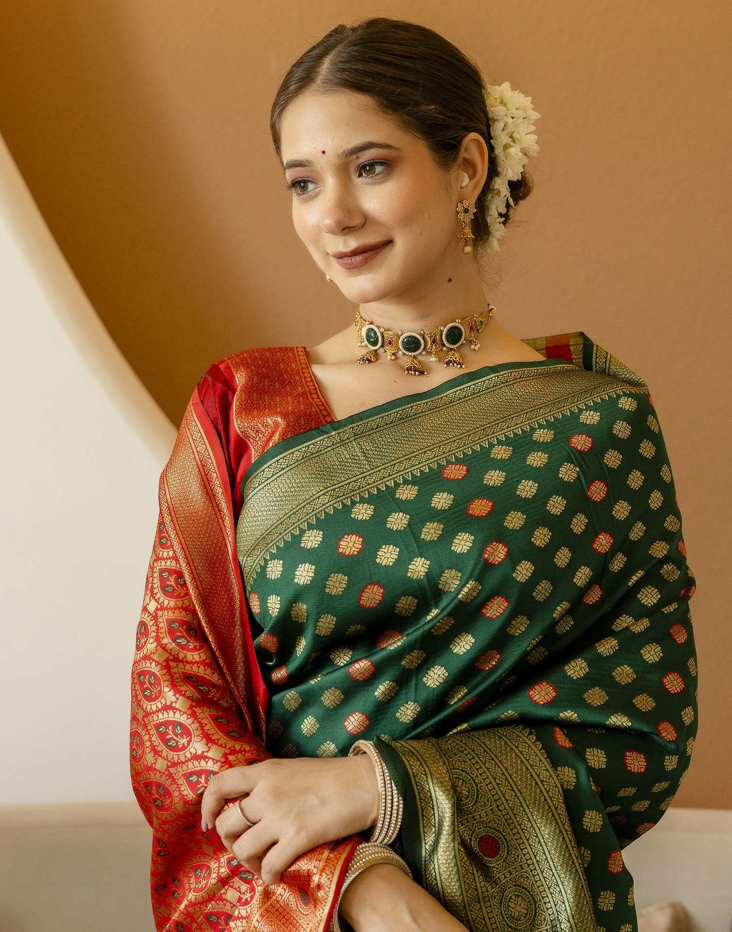 Dark Green Silk Woven Banarasi Saree