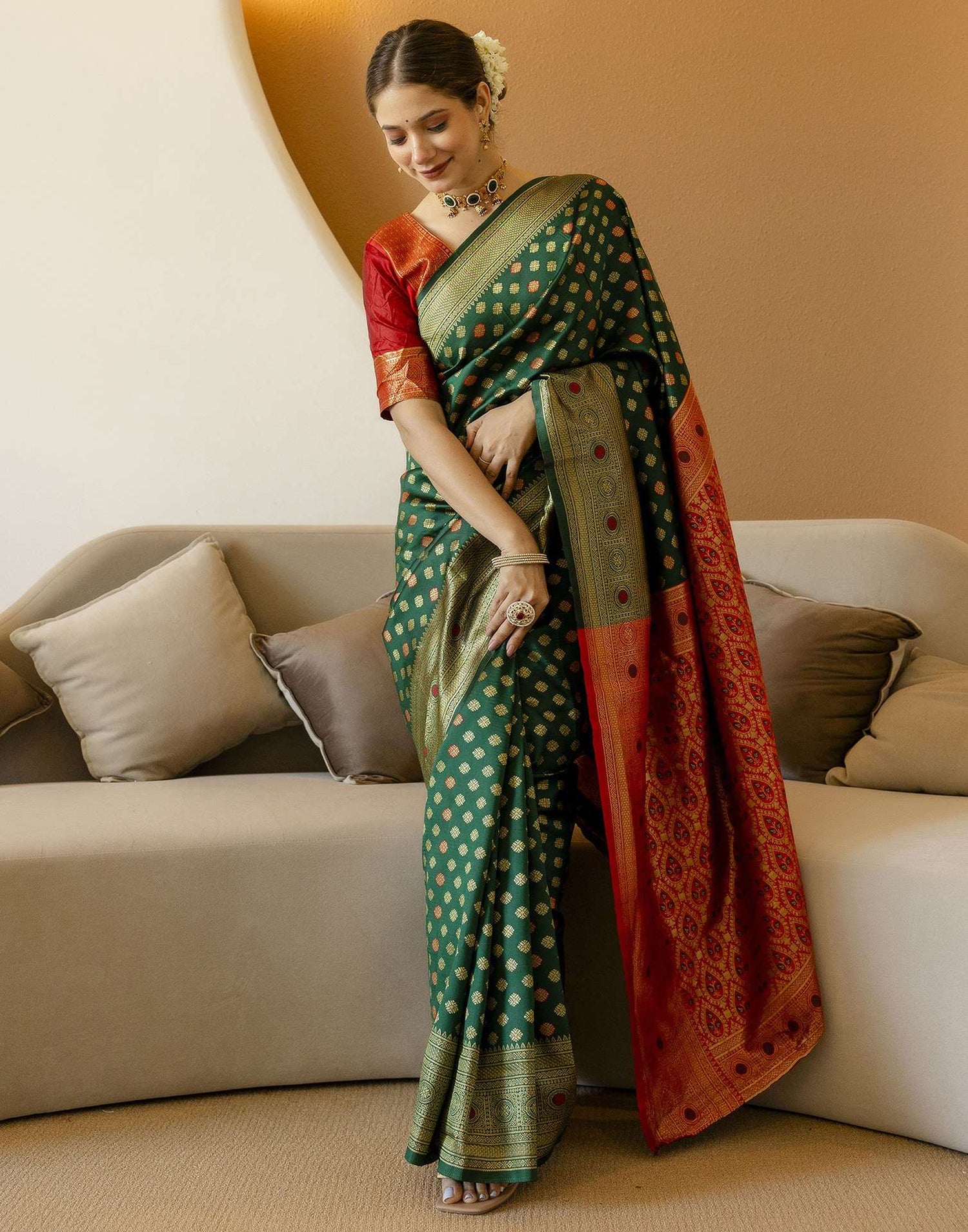 Dark Green Silk Woven Banarasi Saree