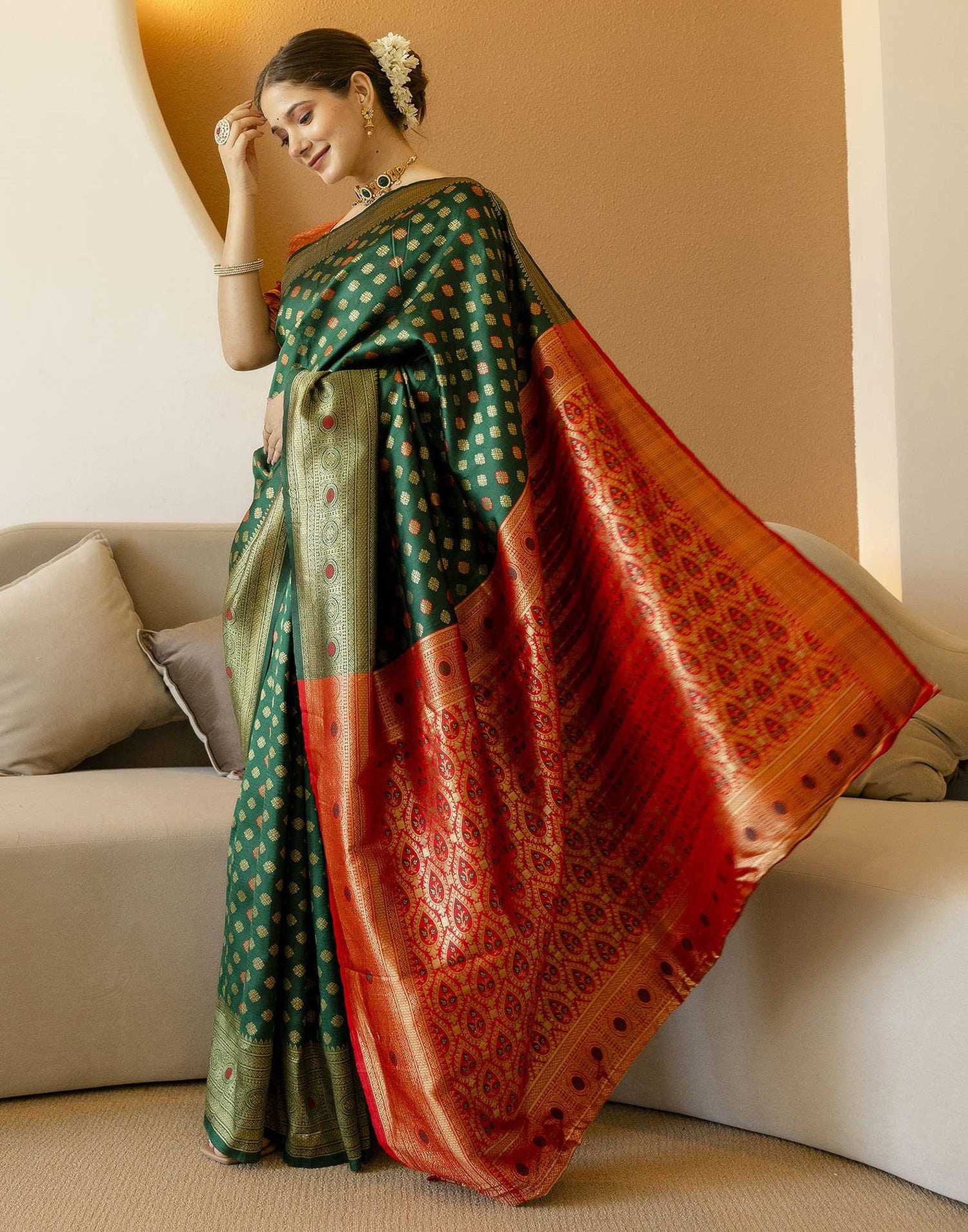 Dark Green Silk Woven Banarasi Saree