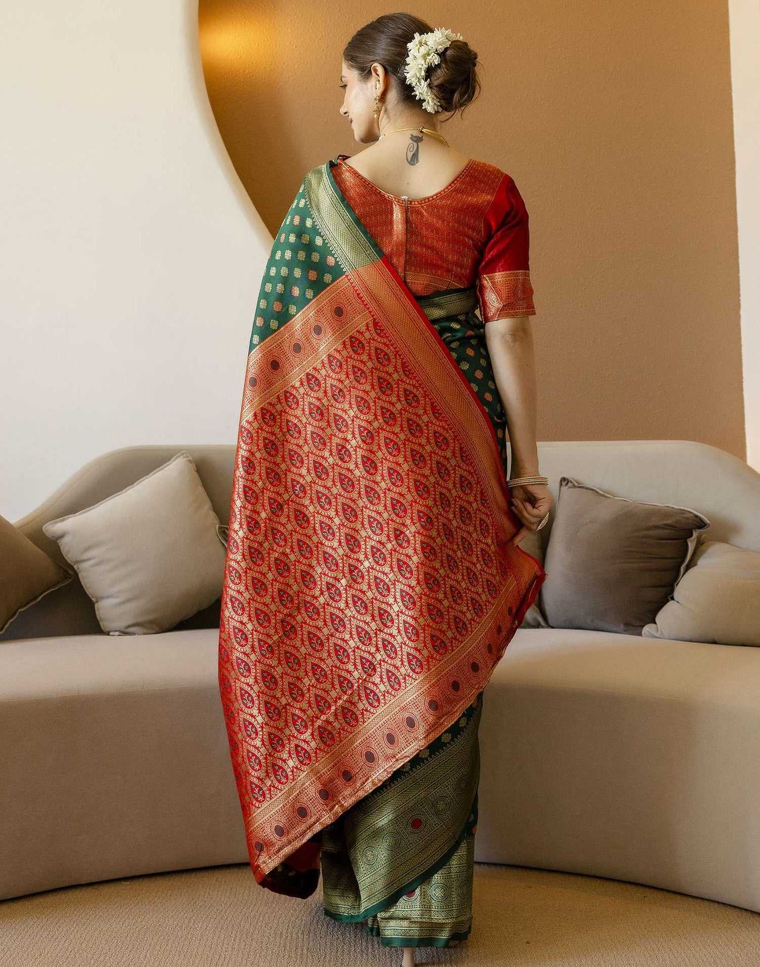 Dark Green Silk Woven Banarasi Saree