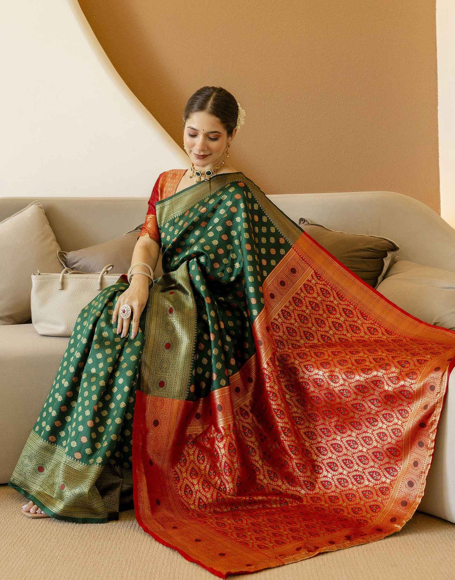 Dark Green Silk Woven Banarasi Saree