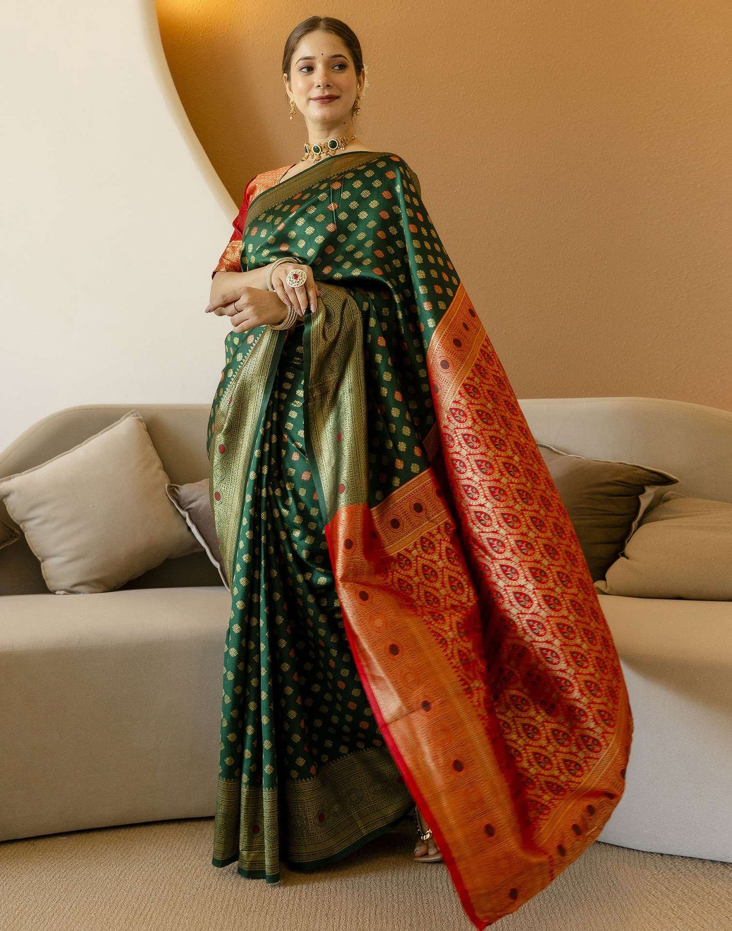 Dark Green Silk Woven Banarasi Saree