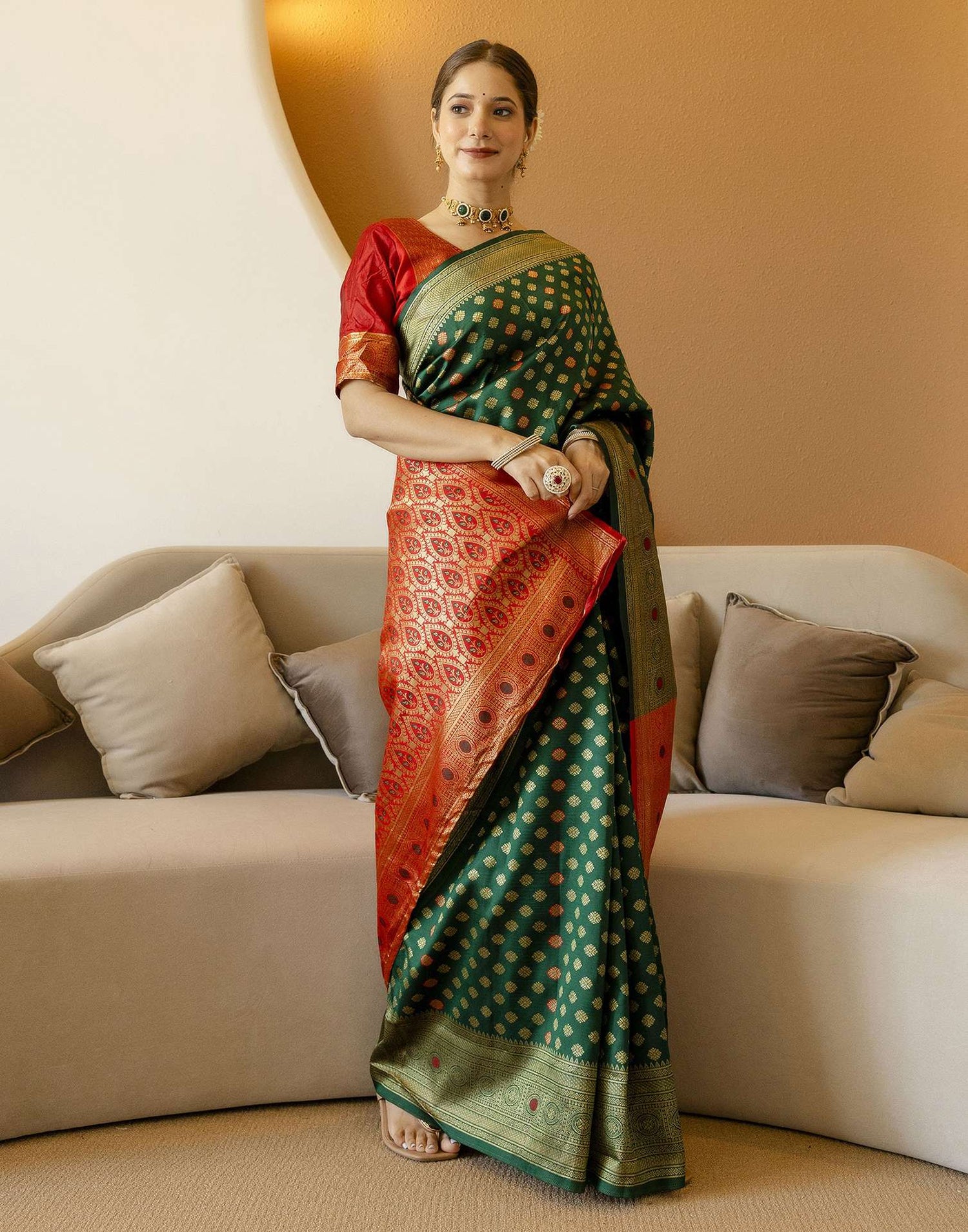 Dark Green Silk Woven Banarasi Saree