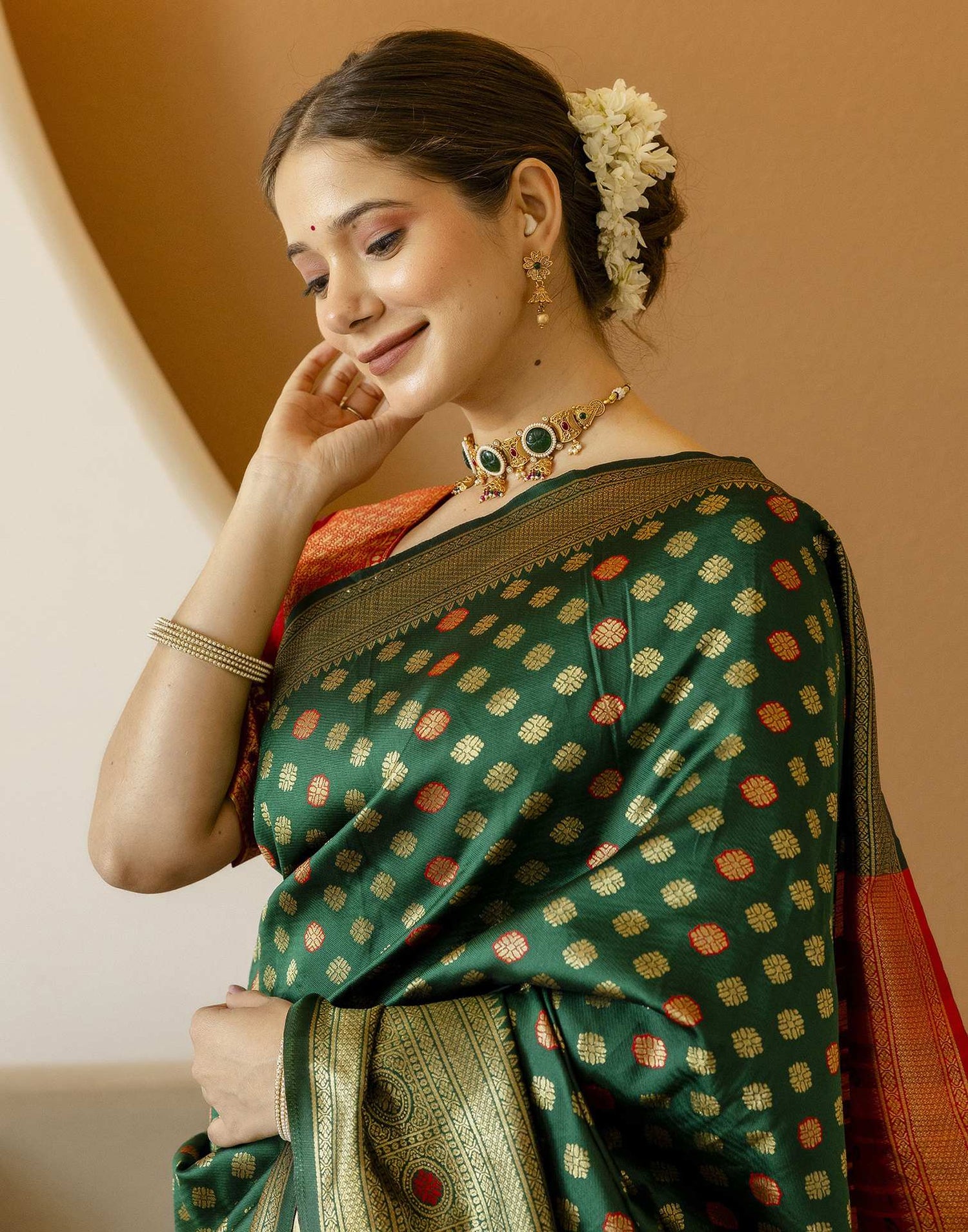 Dark Green Silk Woven Banarasi Saree