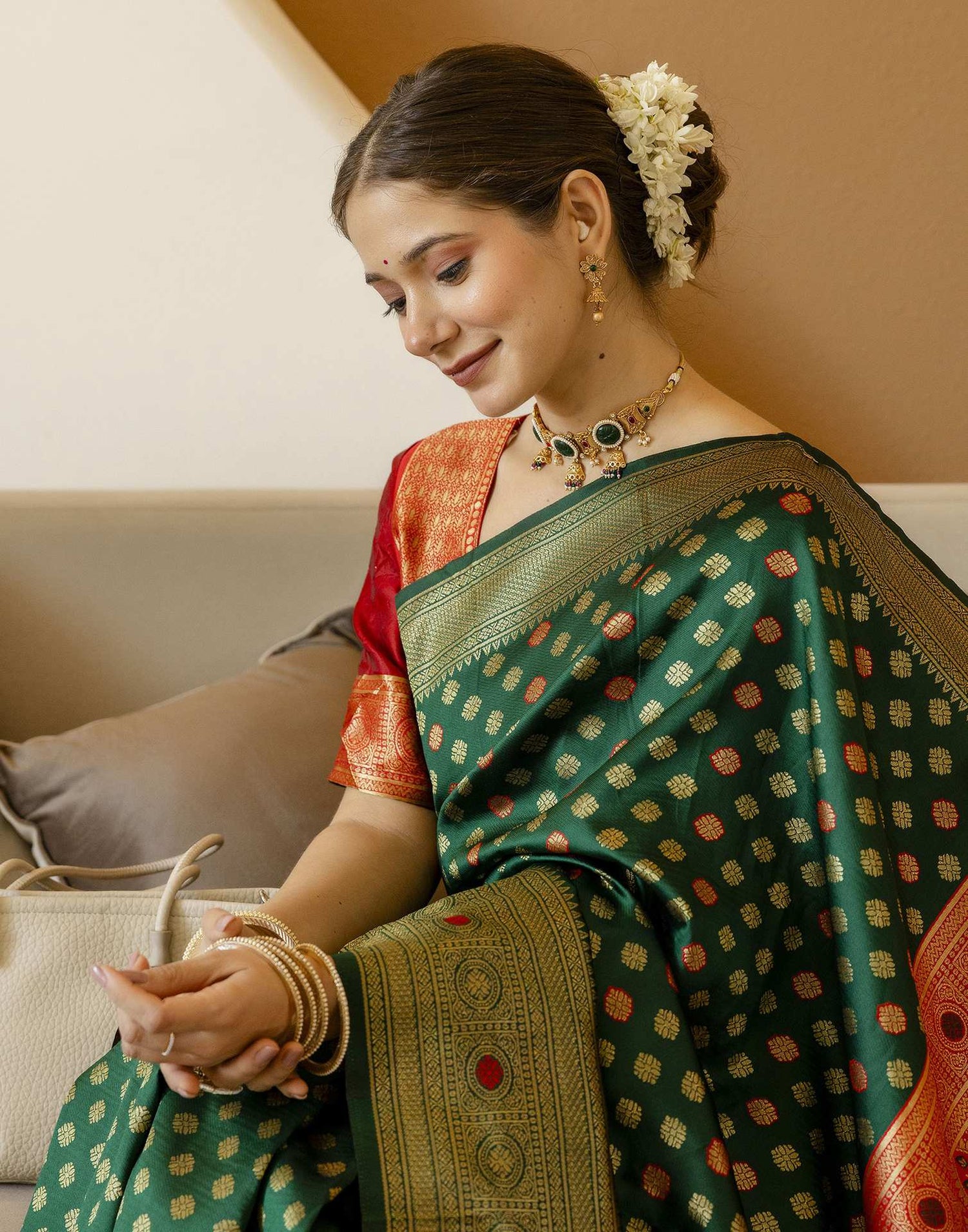 Dark Green Silk Woven Banarasi Saree