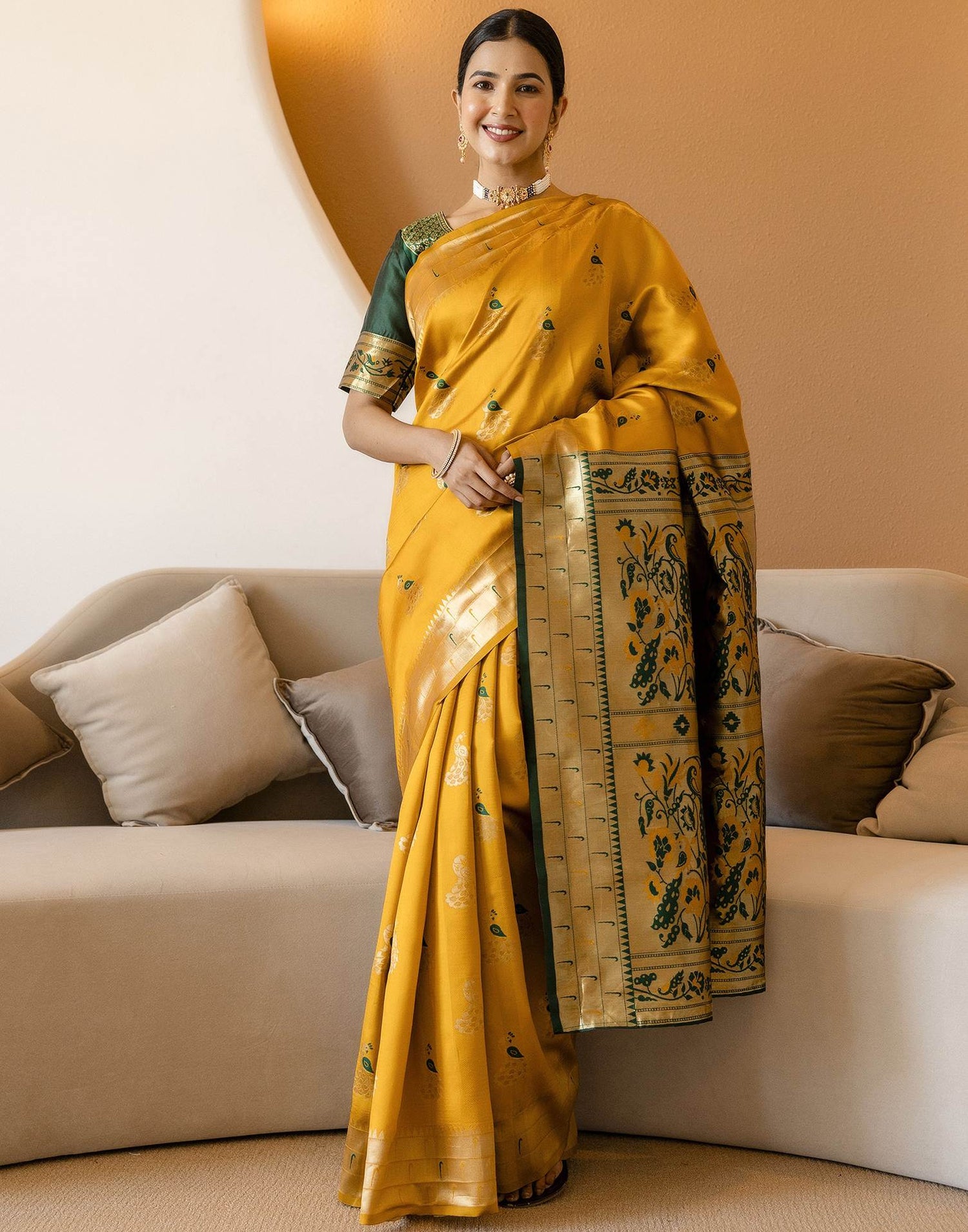 Mustard Yellow Silk Woven Paithani Saree