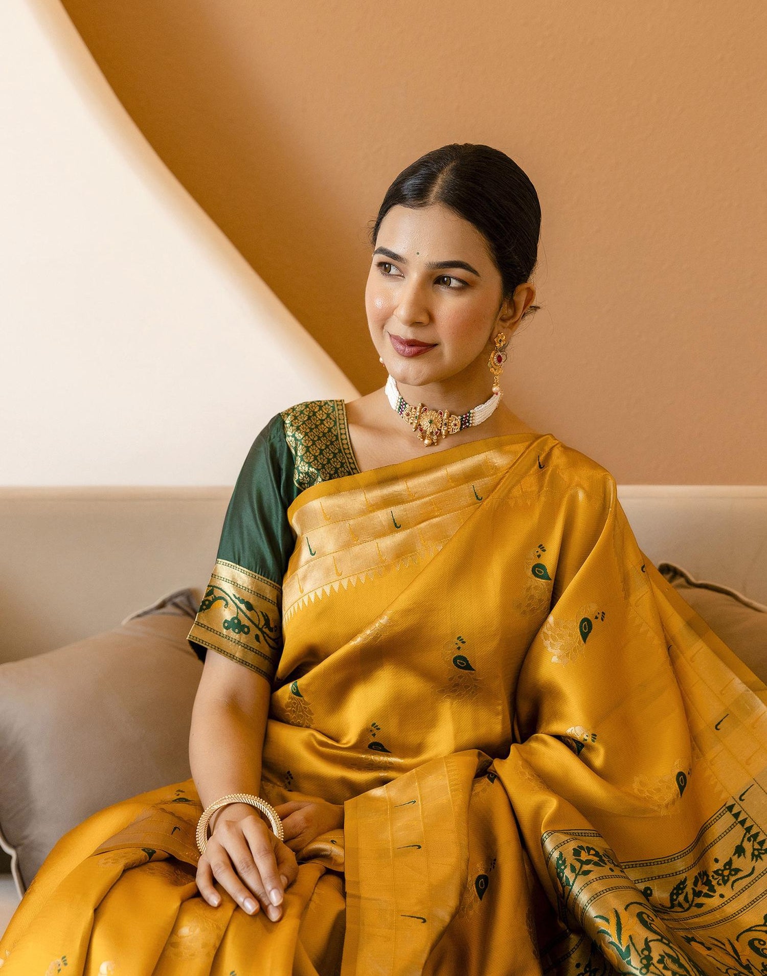 Mustard Yellow Silk Woven Paithani Saree