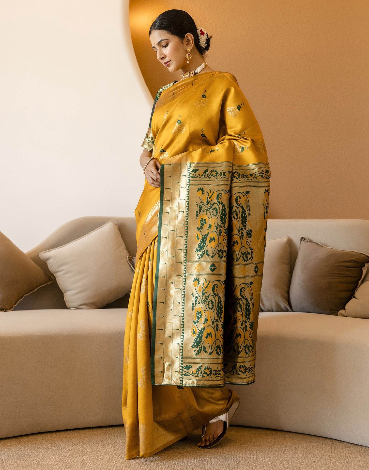 Mustard Yellow Silk Woven Paithani Saree