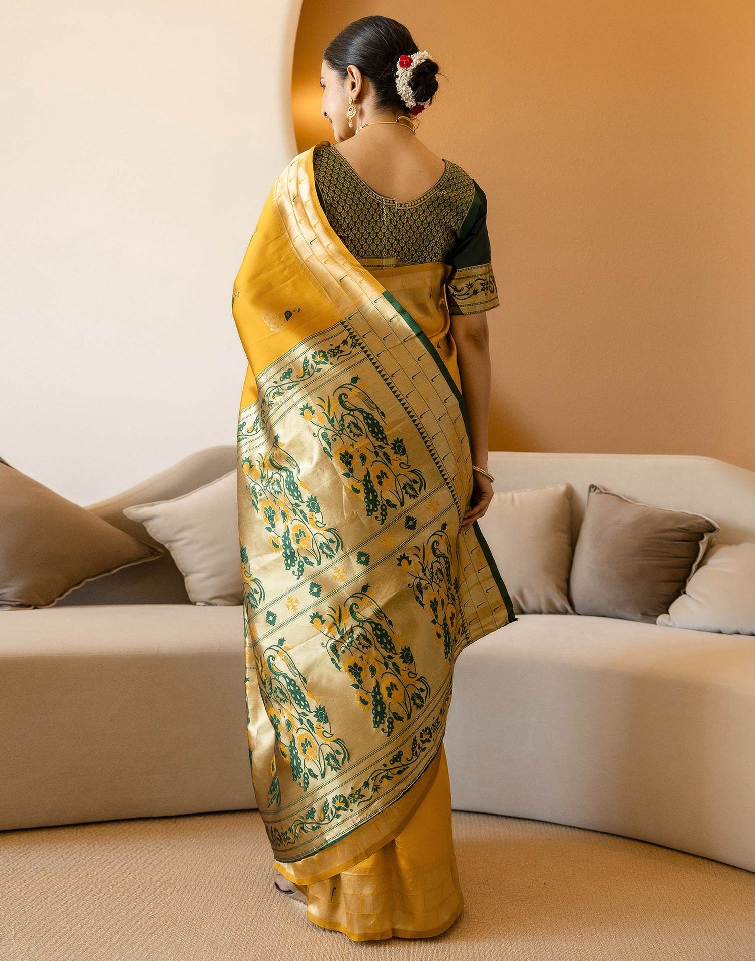 Mustard Yellow Silk Woven Paithani Saree