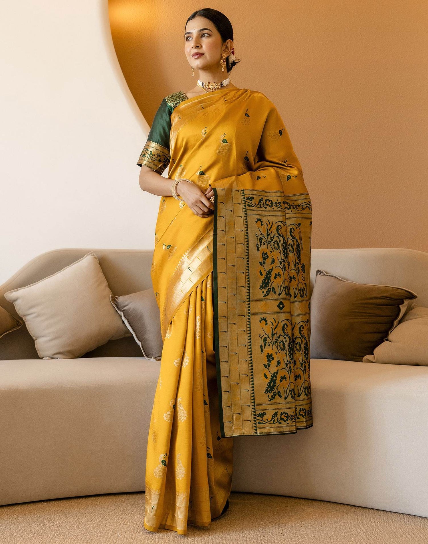 Mustard Yellow Silk Woven Paithani Saree