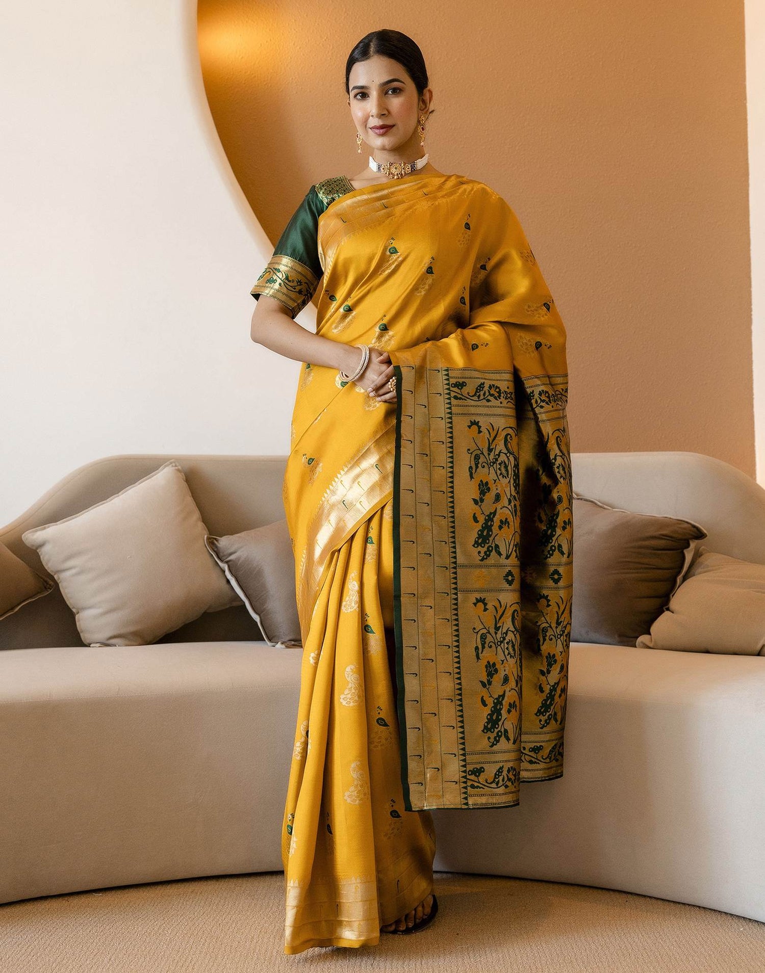 Mustard Yellow Silk Woven Paithani Saree
