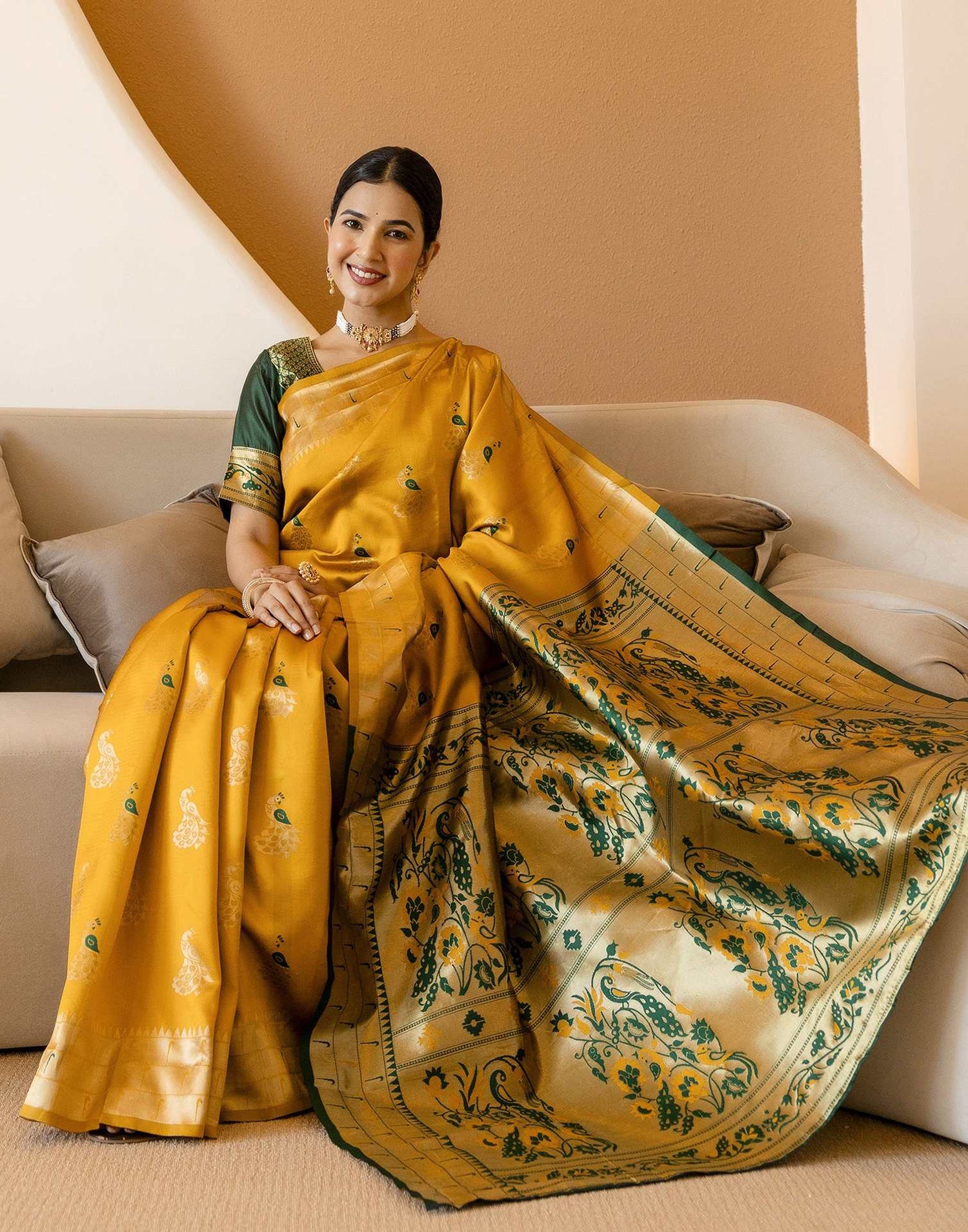 Mustard Yellow Silk Woven Paithani Saree