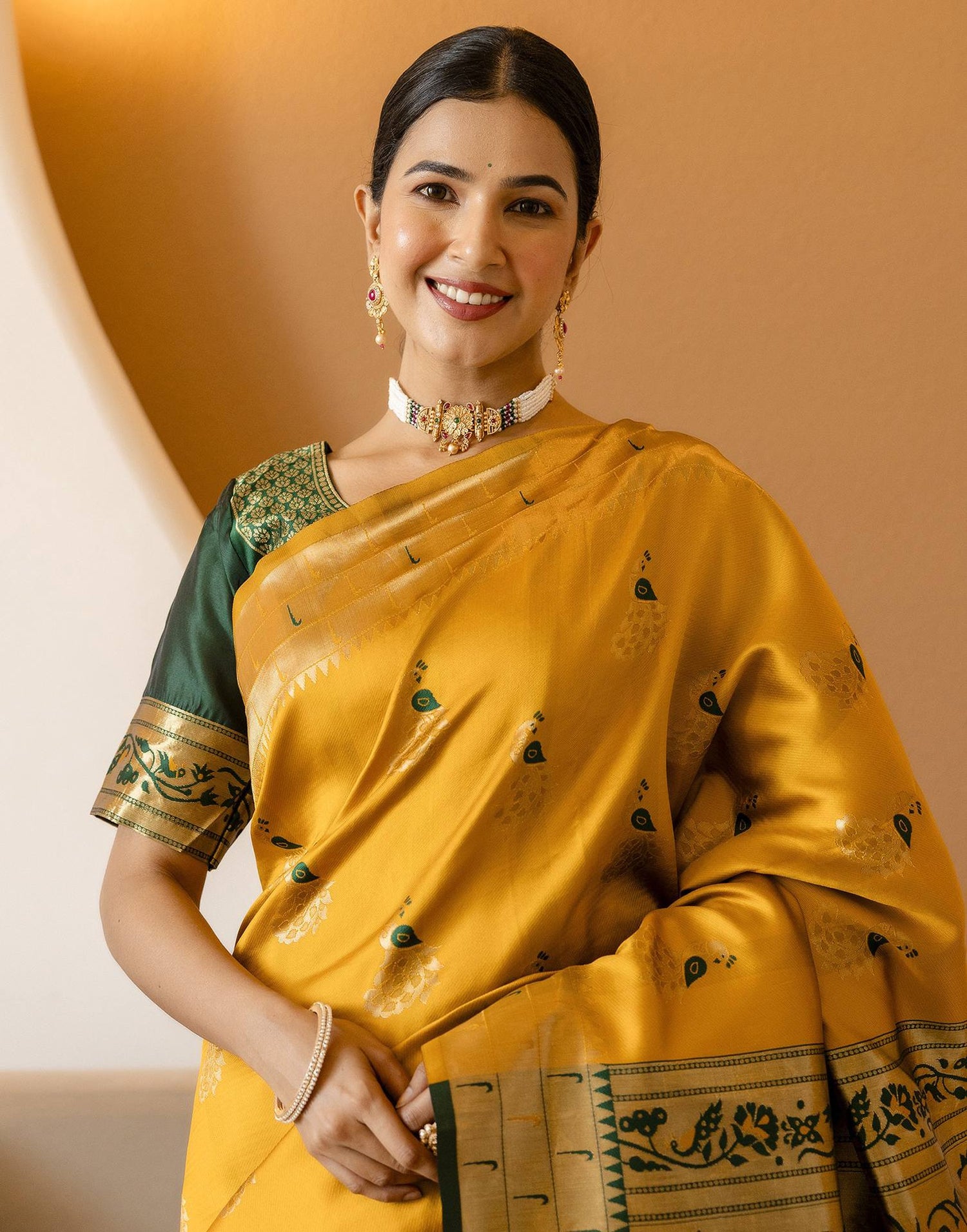 Mustard Yellow Silk Woven Paithani Saree