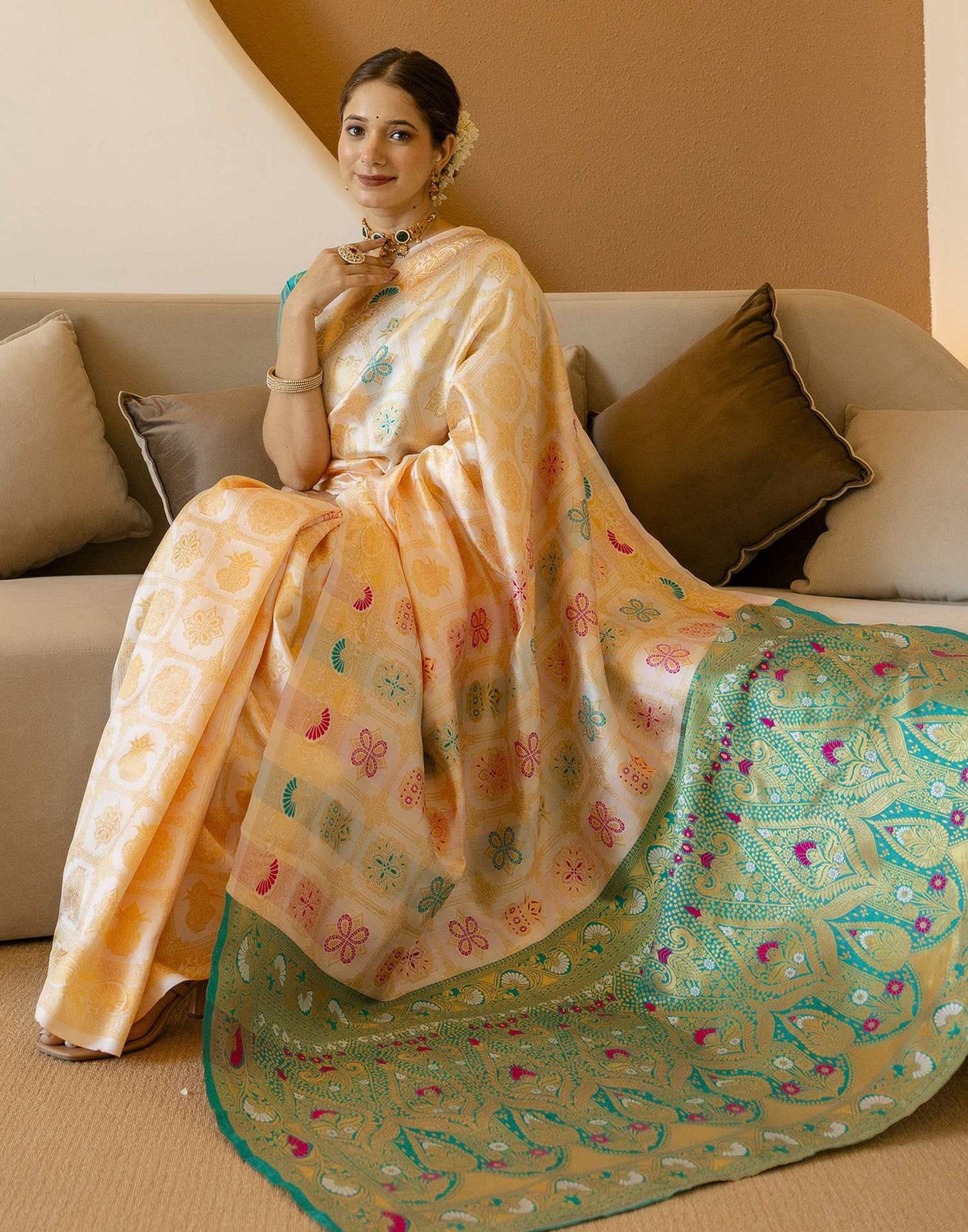 Off White Silk Woven Saree