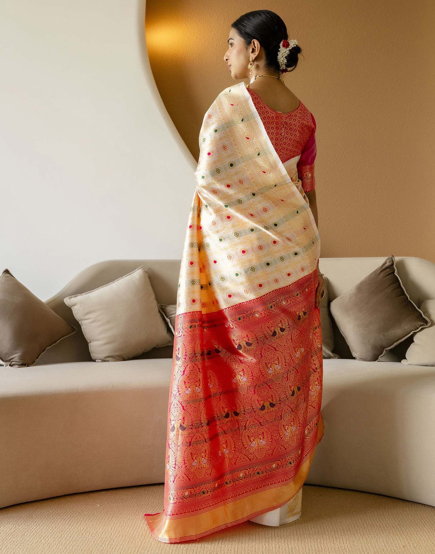 Off White Silk Woven Saree