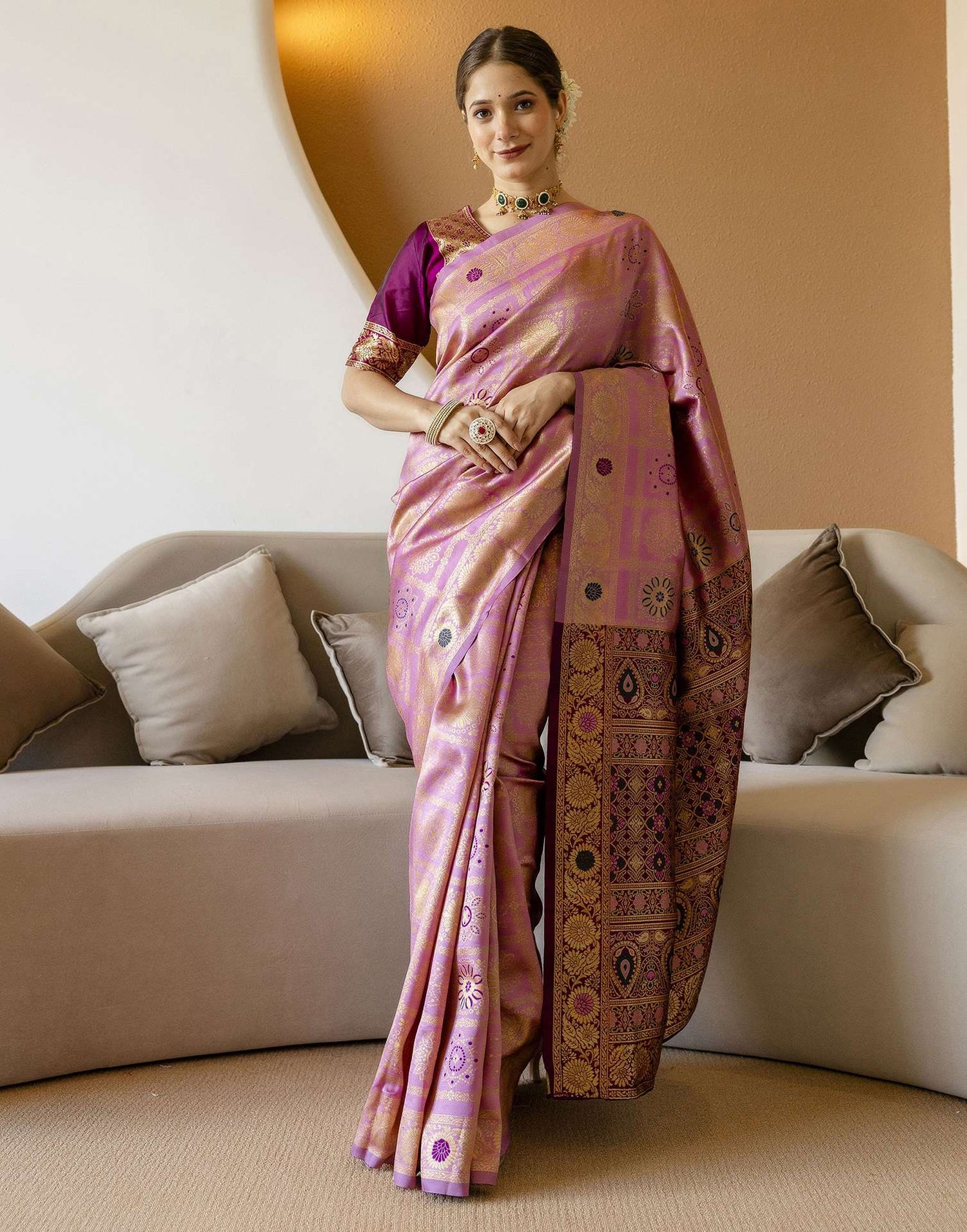 Dusty Pink Silk Woven Saree