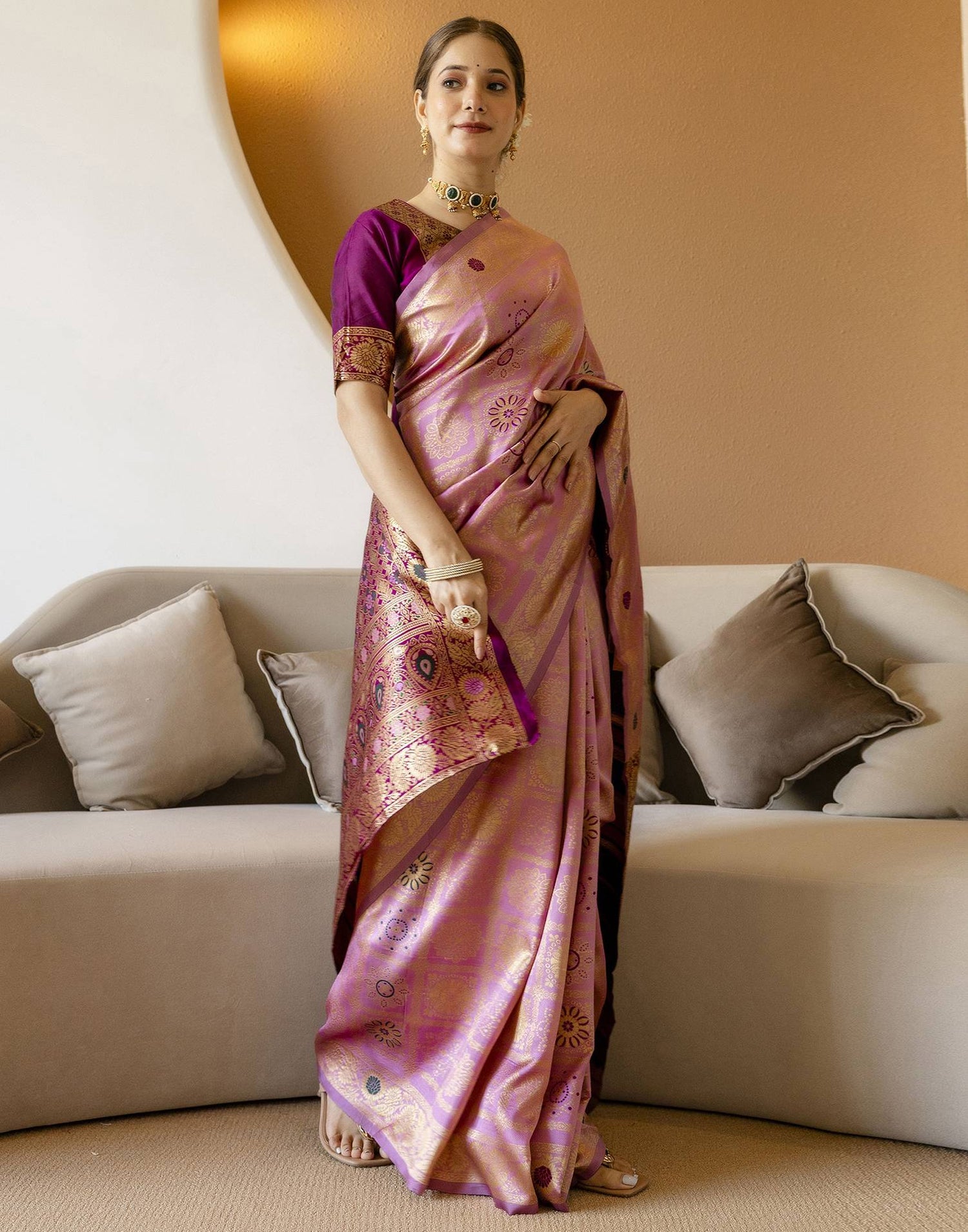 Dusty Pink Silk Woven Saree