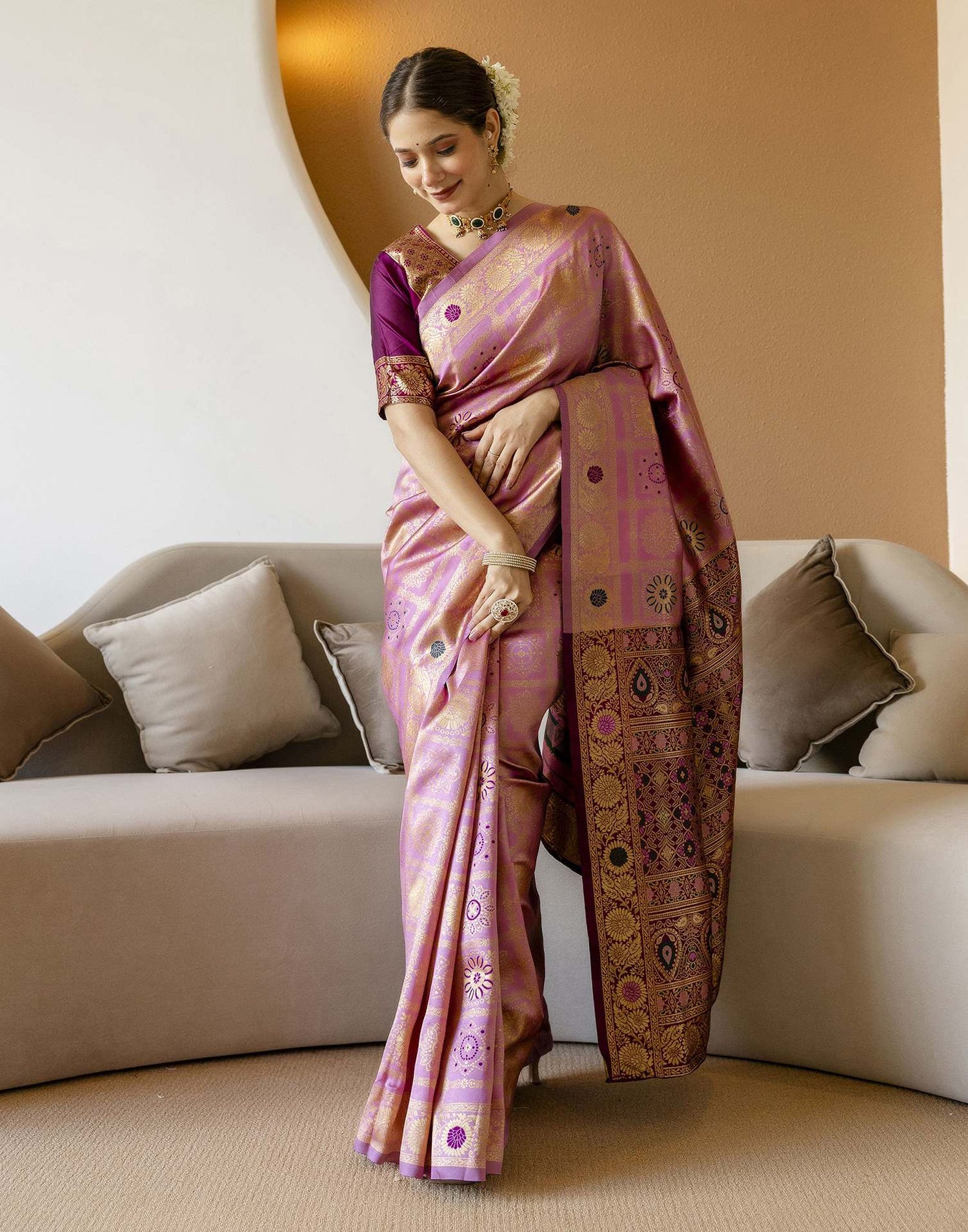 Dusty Pink Silk Woven Saree