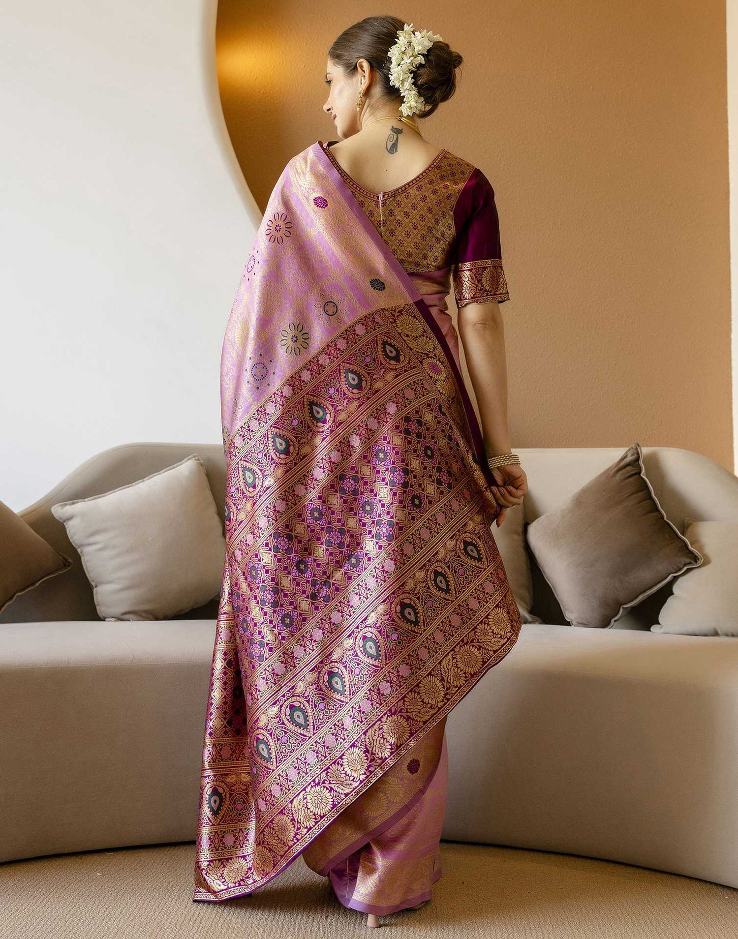 Dusty Pink Silk Woven Saree