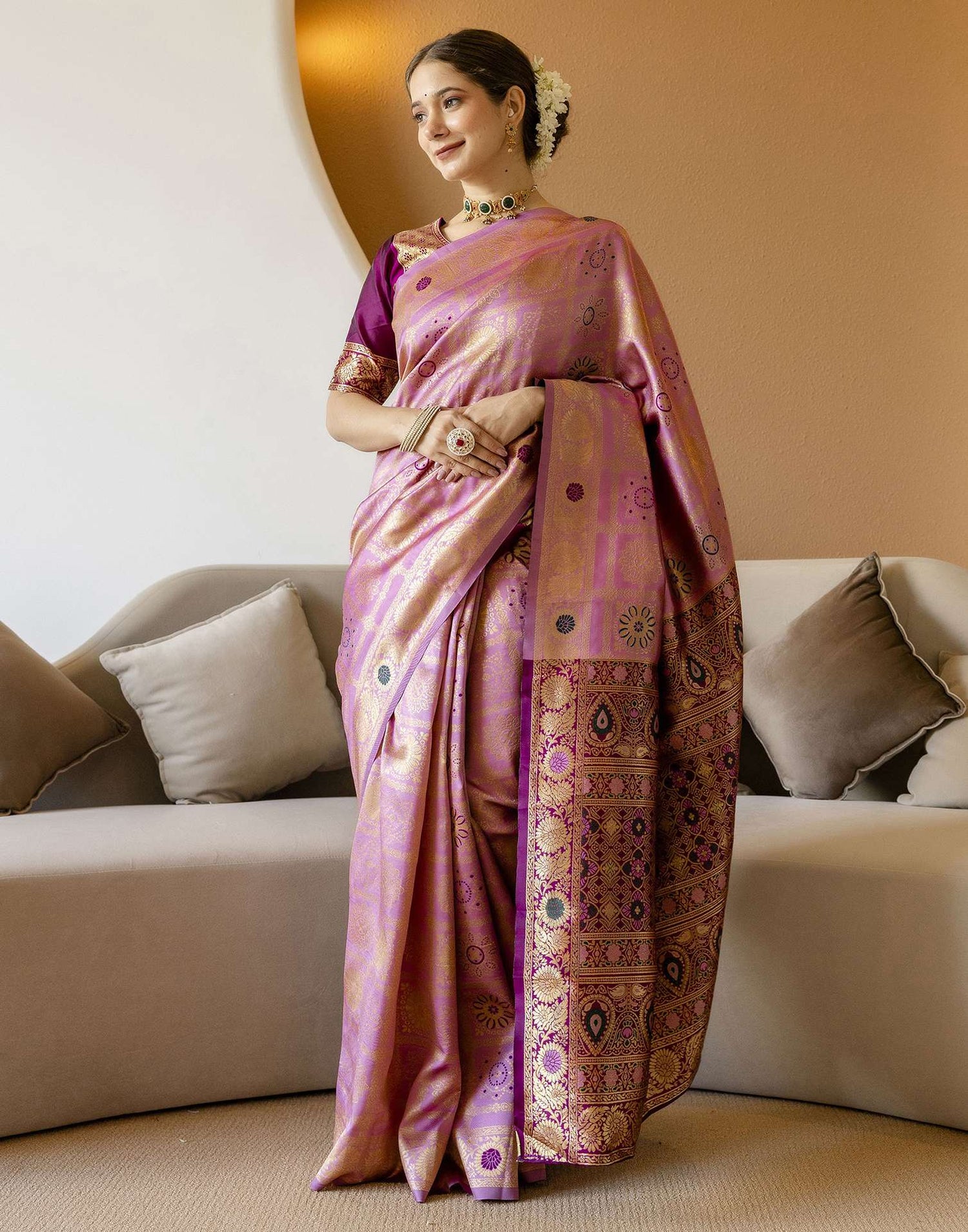 Dusty Pink Silk Woven Saree