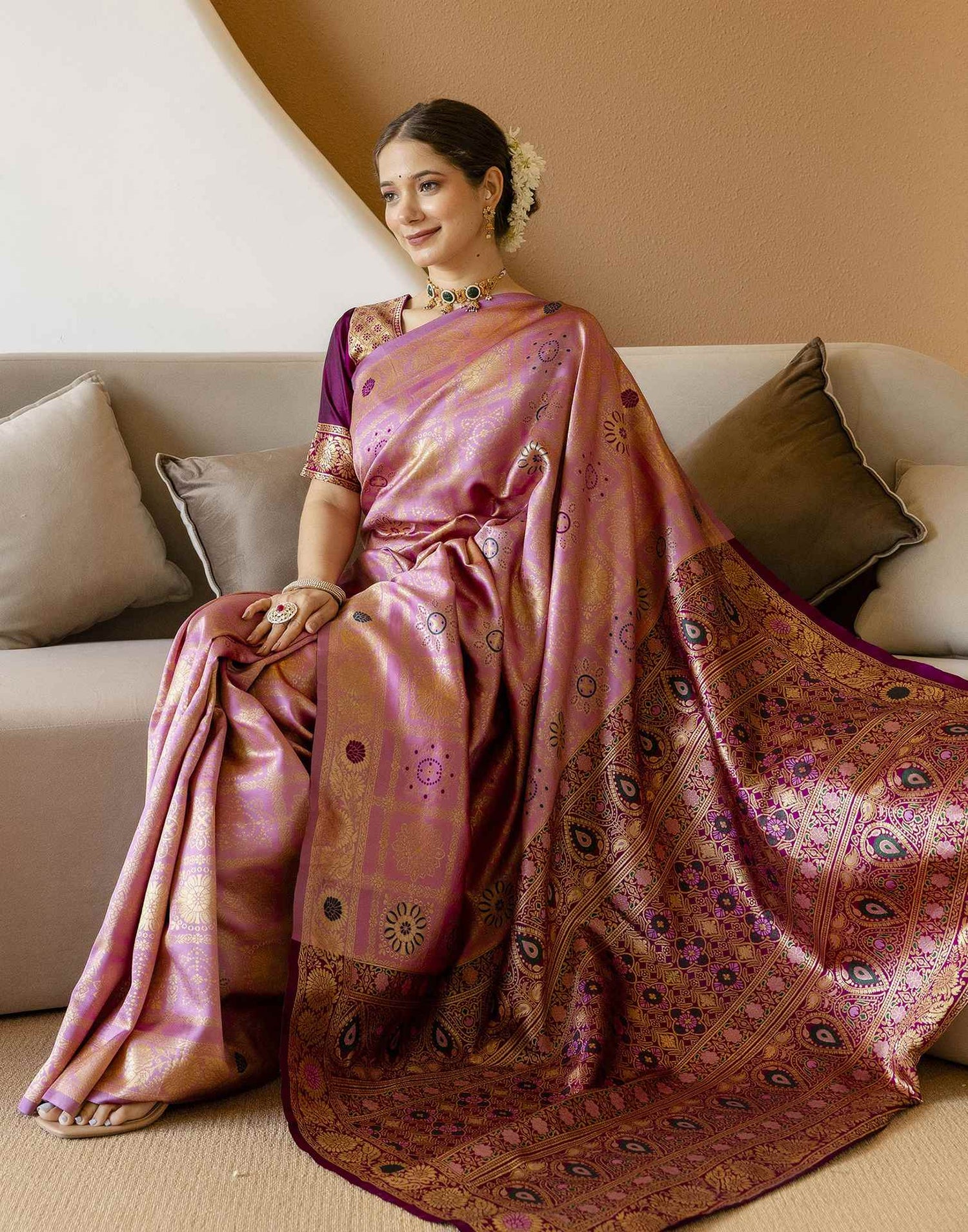 Dusty Pink Silk Woven Saree