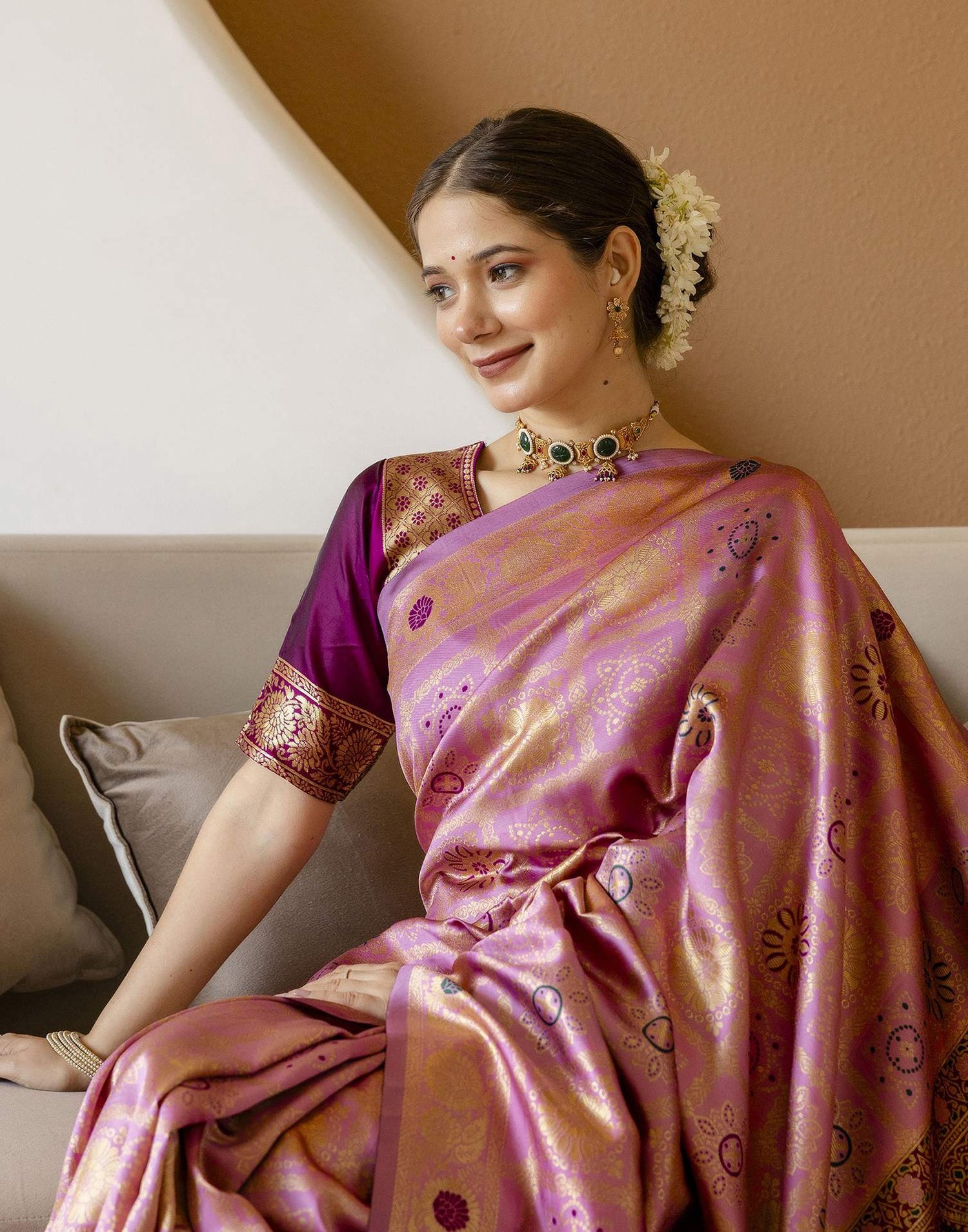 Dusty Pink Silk Woven Saree