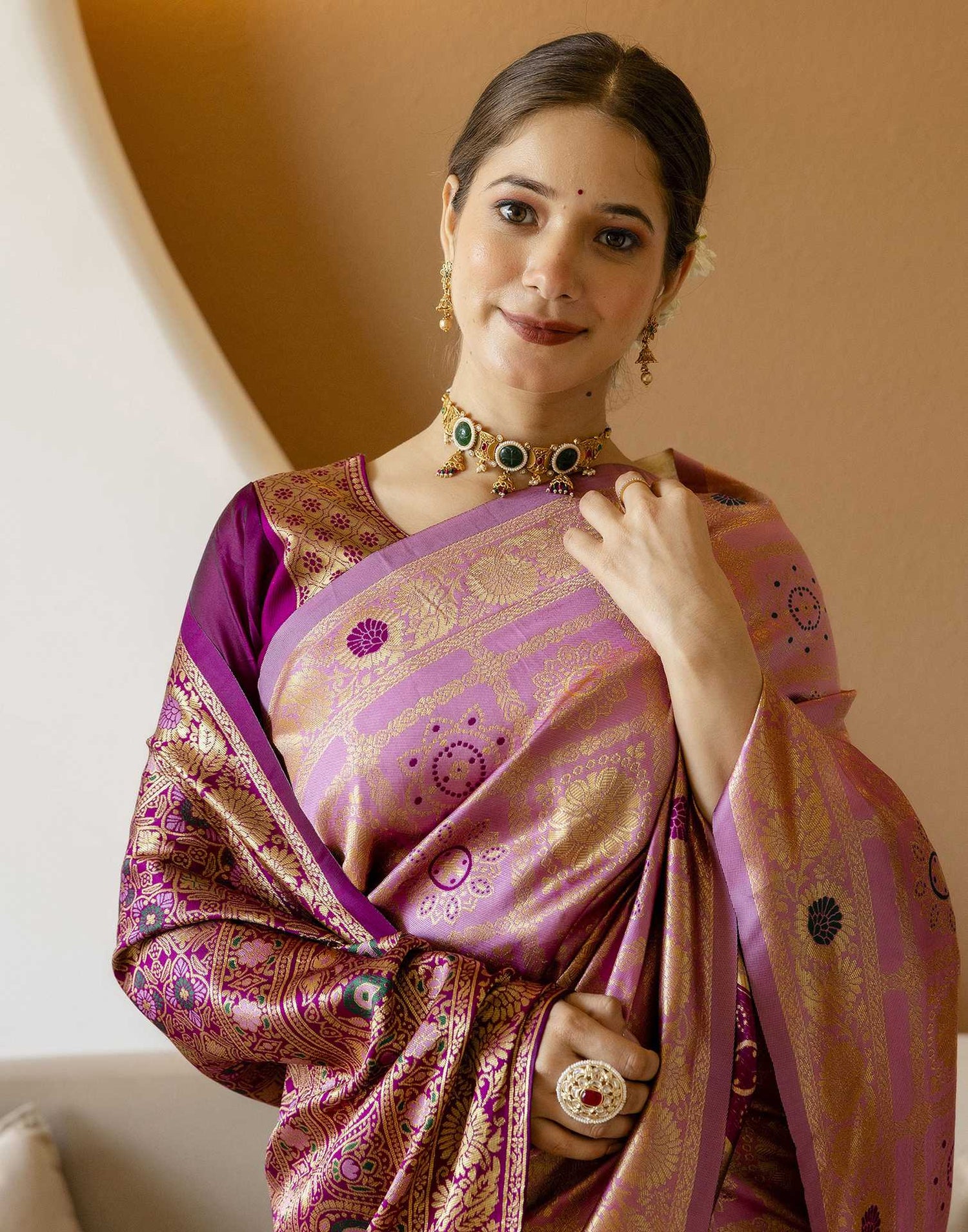 Dusty Pink Silk Woven Saree