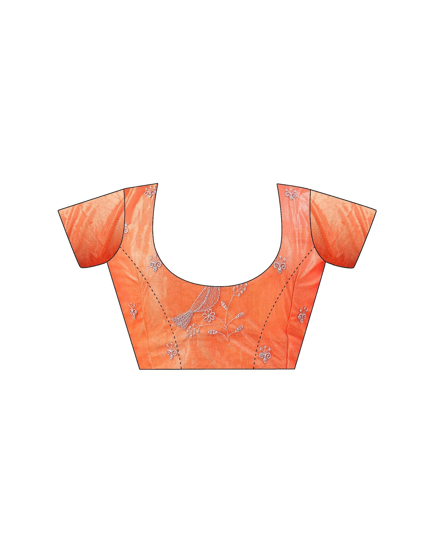 Light Orange Shimmer Net Embroidery Swarovski Saree