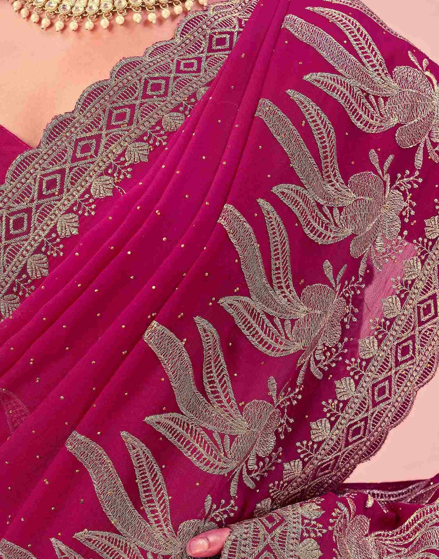 Magenta Georgette Embroidery Swarovski Saree